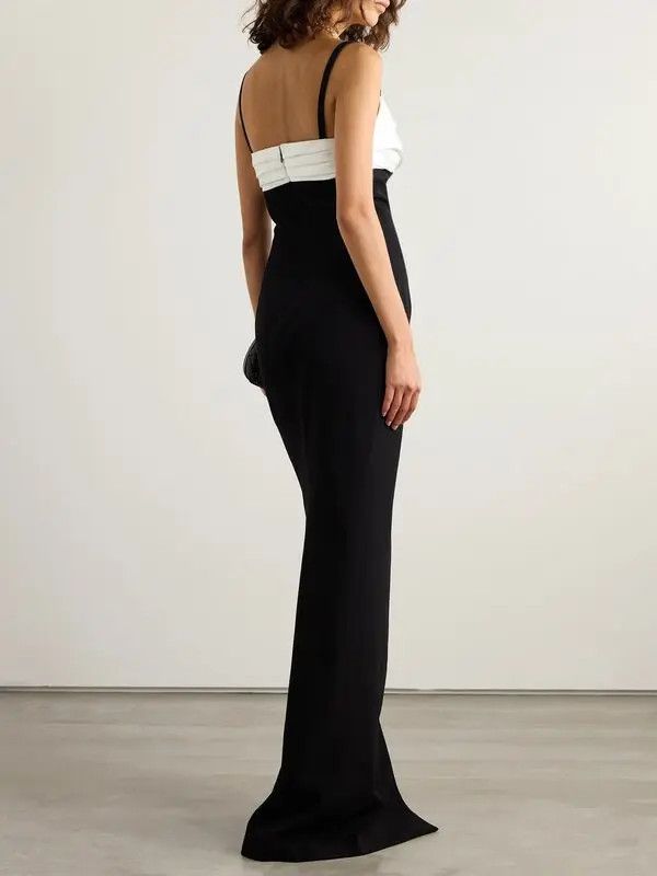 Balmain o1s1wg110725 Two Tone Crepe Gown in Black/White Size L / US 10 / IT 46 - 3 Thumbnail