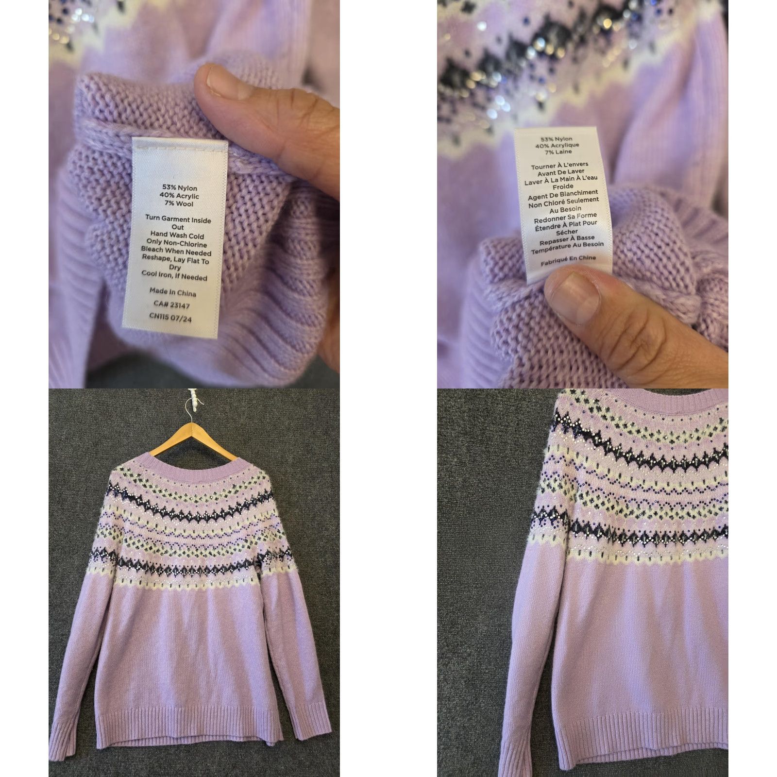 Talbots Talbots Sweater Womens Large Purple Fair Isle Rhinestone Knit Pullover Size L / US 10 / IT 46 - 8 Thumbnail