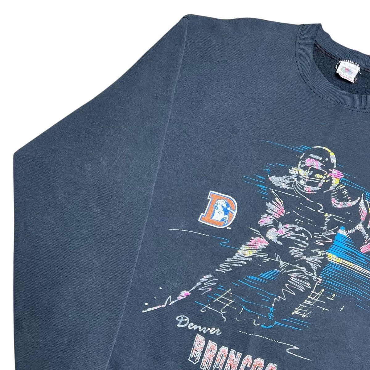 NFL Vtg 1991 NFL Denver Broncos Player Art Spell Out Sweatshirt Size US XL / EU 56 / 4 - 18 Thumbnail