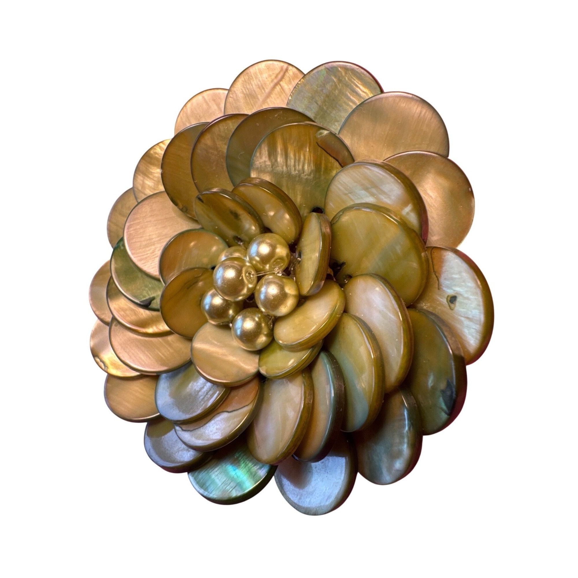 Vintage Abalone Mother of Pearl Dahlia Cluster Flower Brooch Green Size ONE SIZE - 4 Thumbnail