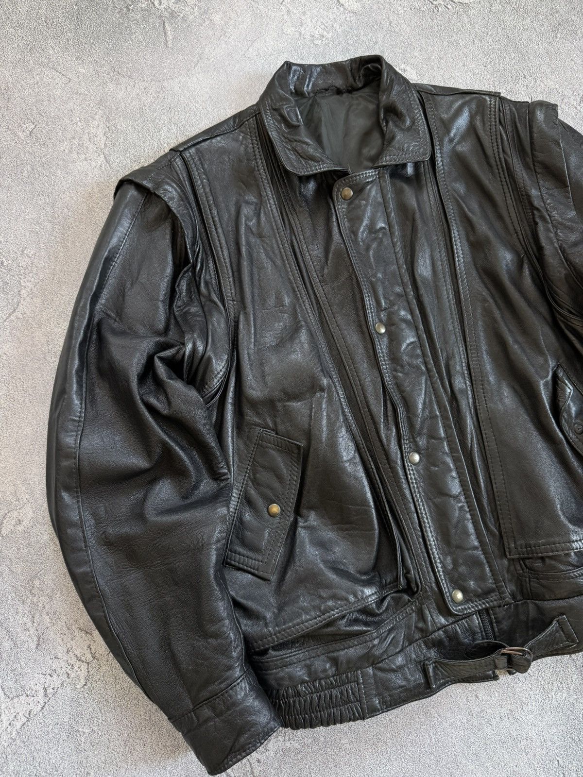Vintage Leather L aviator bomber pilot jacket transformer vest coat Size US L / EU 52-54 / 3 - 3 Thumbnail