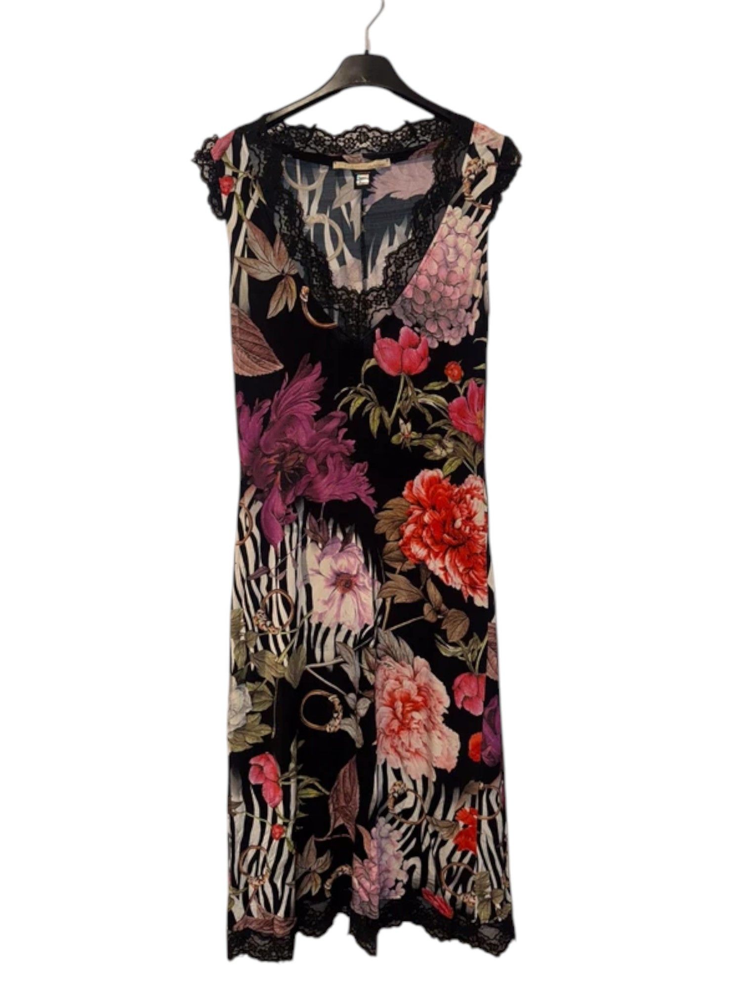 Roberto Cavalli Class Roberto Cavalli Lace-Trim Floral Slip Dress c.2010s Size M / US 6-8 / IT 42-44 - 2 Thumbnail