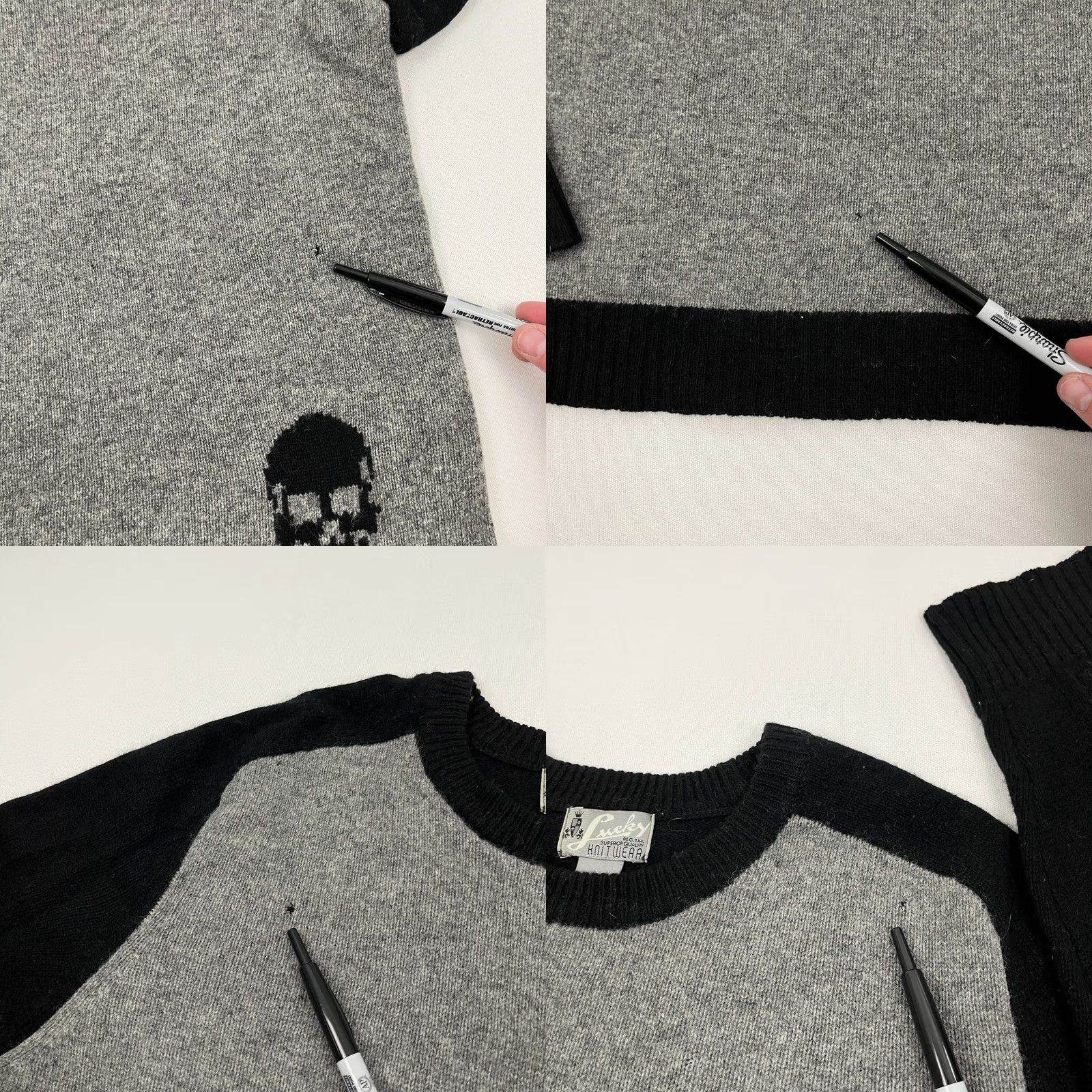 Lucky Brand VINTAGE Lucky Brand Skull Print Knitwear Sweater Mens L Gray Wool Crew Neck Pullover Size US L / EU 52-54 / 3 - 8 Thumbnail