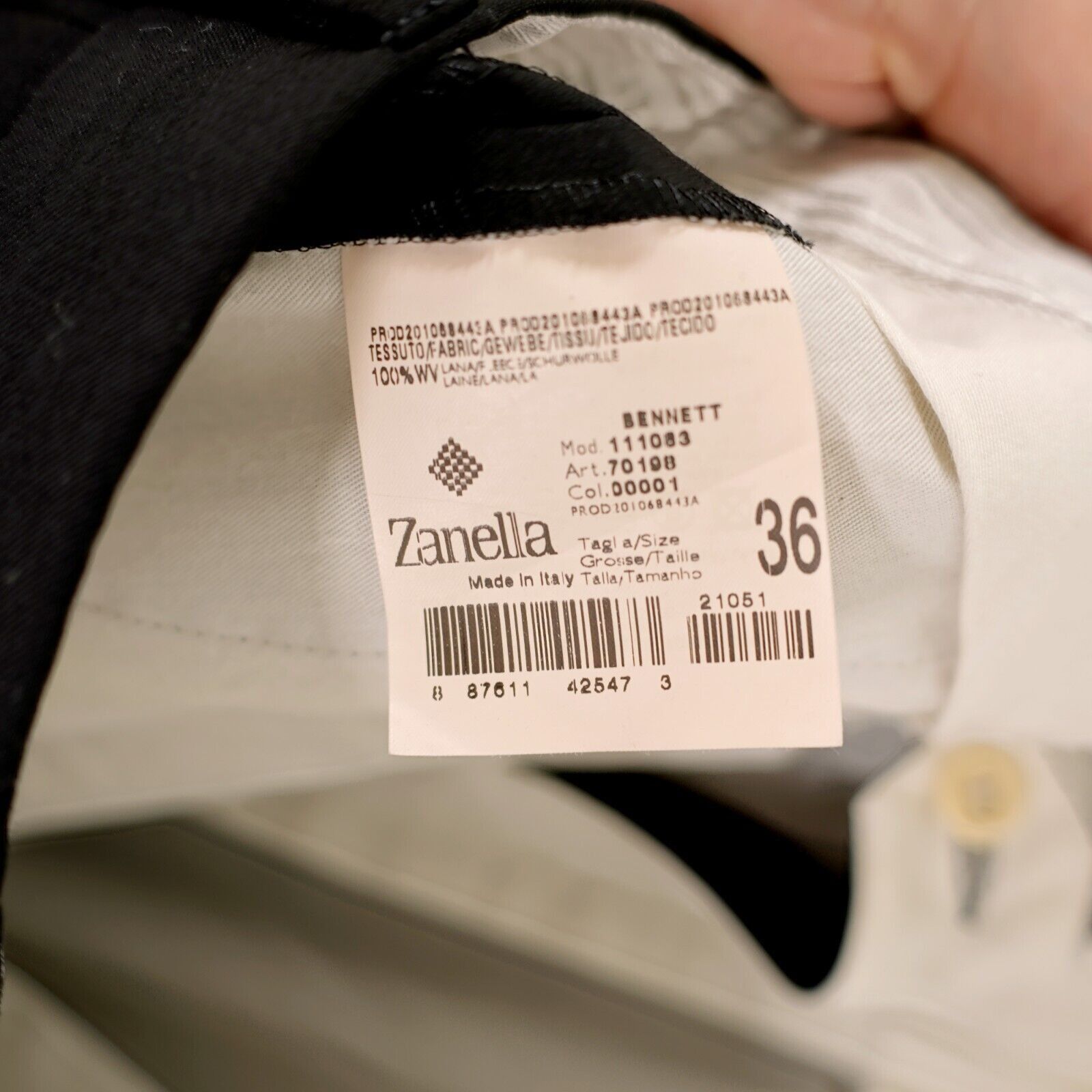 Zanella Zanella Bennett Natural Stretch Black Wool Pleated Cuffed Dr Size 36R - 7 Thumbnail