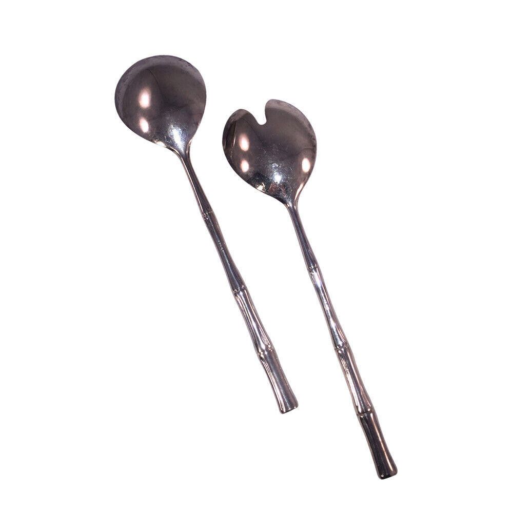 Designer Large Italian Bamboo Inspired Salad Fork and Spoon Set Size ONE SIZE - 5 Thumbnail