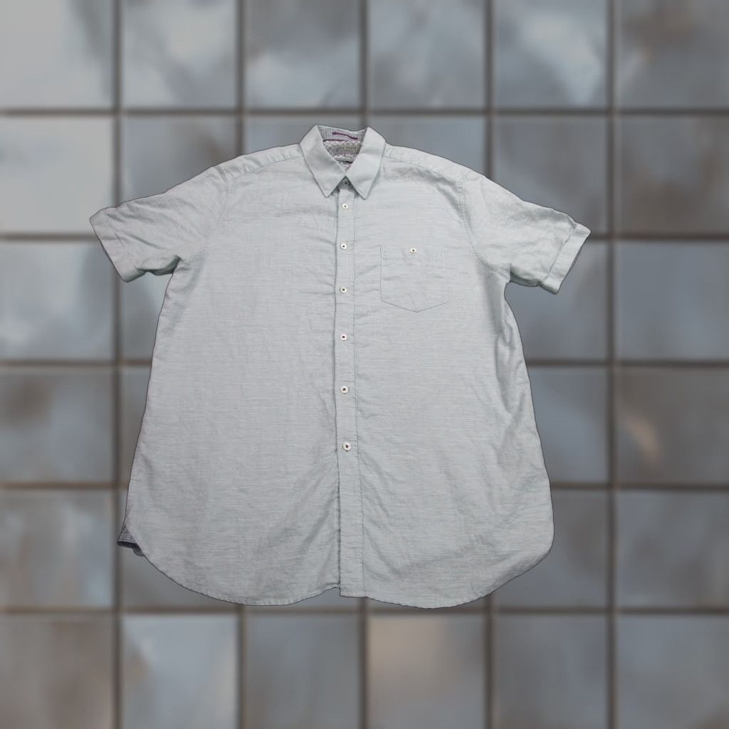 Ted Baker TED BAKER Shirt Mens XL Light Blue Short Sleeve Button-Up Linen Cotton Blend Size US XL / EU 56 / 4 - 1 Thumbnail
