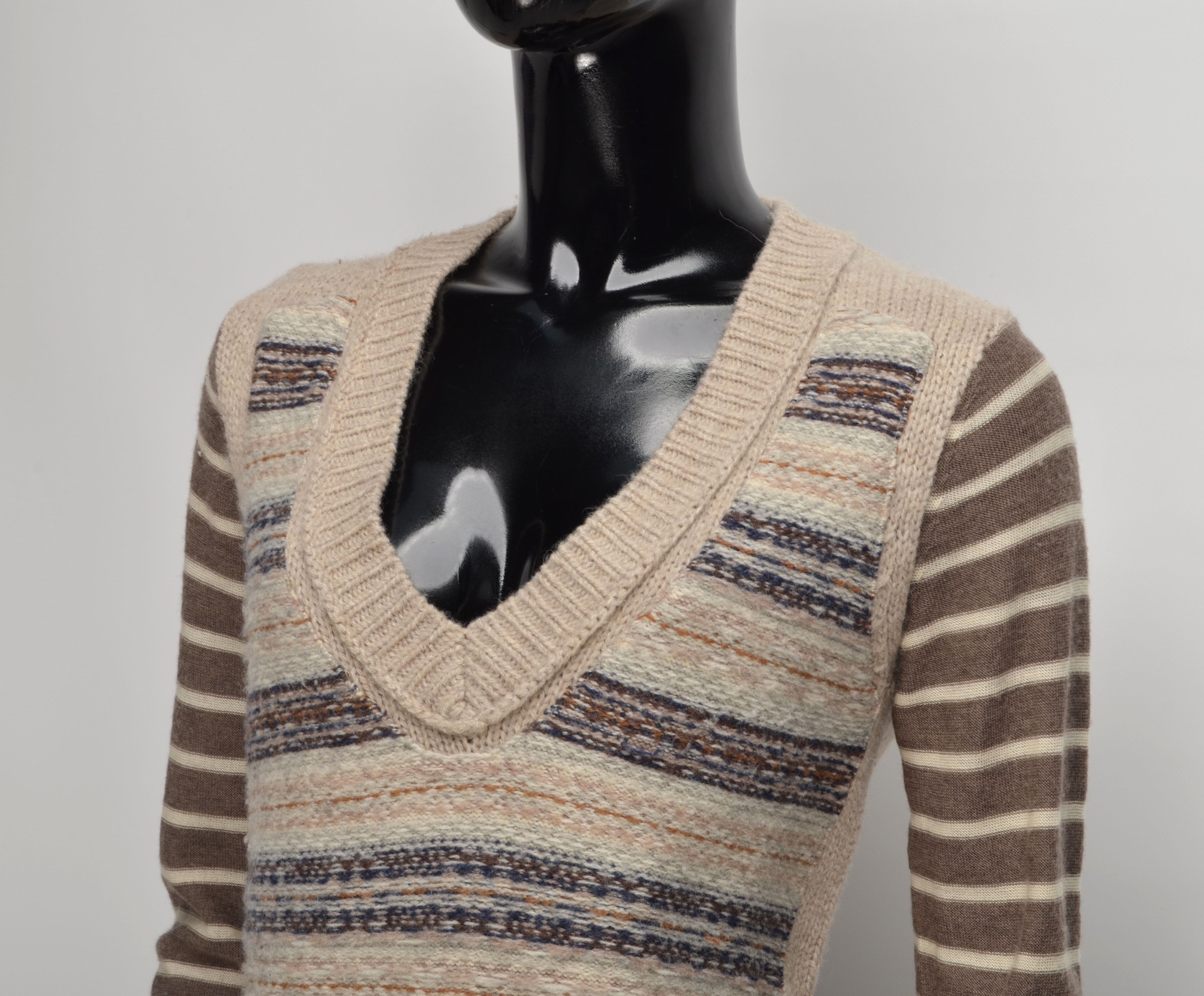Designer × Tory Burch Tory Burch Striped Sleeves Wool Alpaca Blend B-Neck Sweater Size S / US 4 / IT 40 - 2 Thumbnail