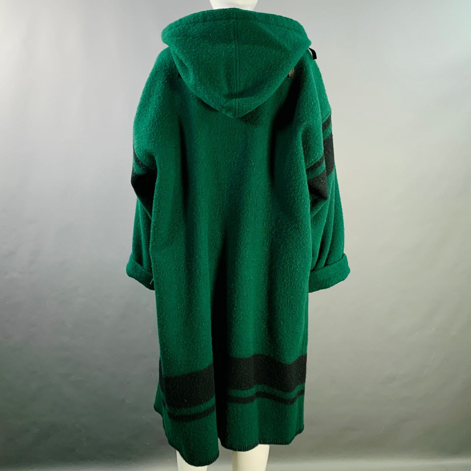 Jean Charles De Castelbajac Size 2 Green Black Wool Leather Fringe Hooded Coat Size XS / US 0-2 / IT 36-38 - 4 Thumbnail