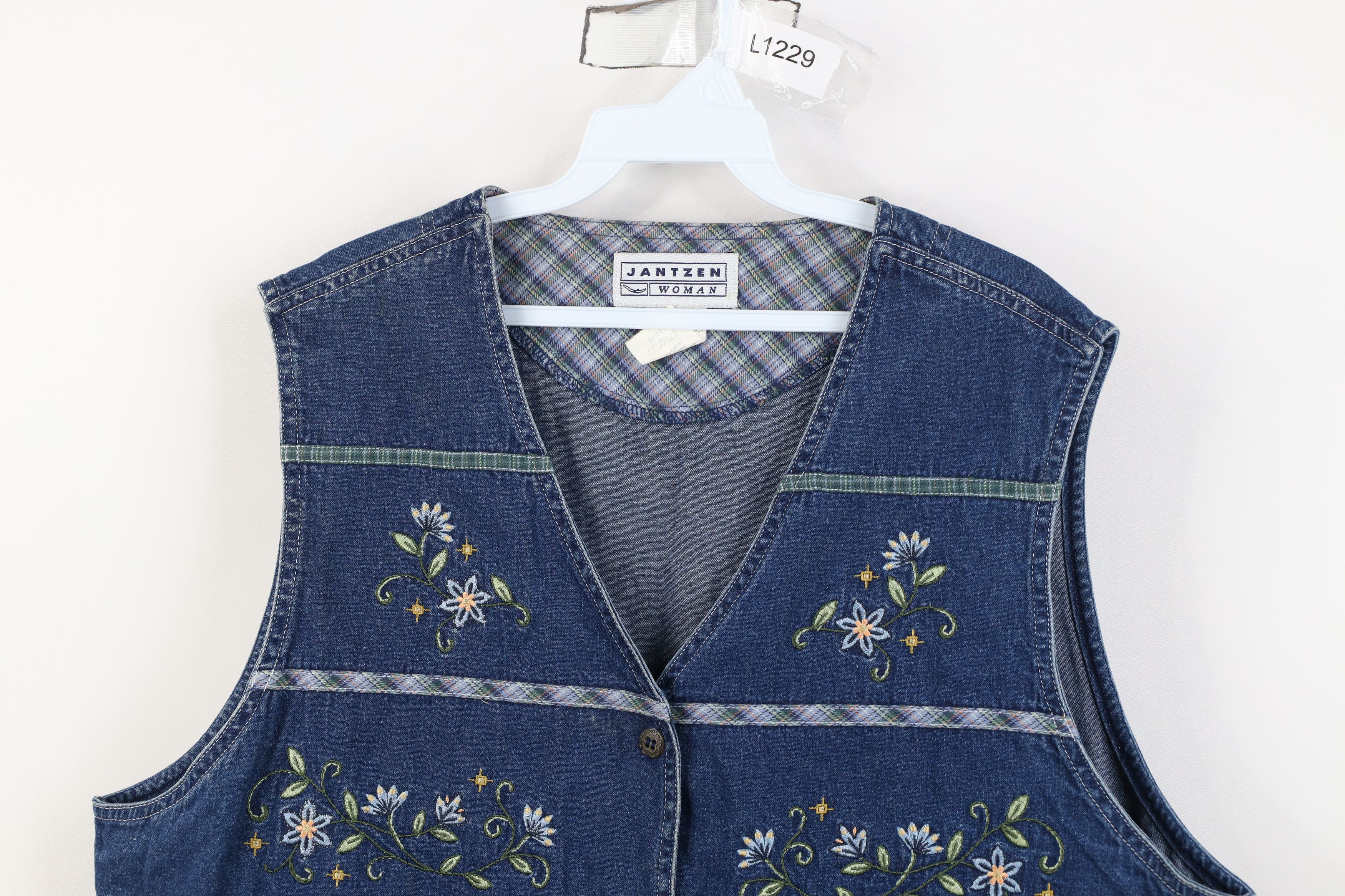 Vintage Vintage 90s Streetwear Striped Buckle Back Denim Vest Jacket Size XXL / US 16-18 / IT 52-54 - 2 Thumbnail