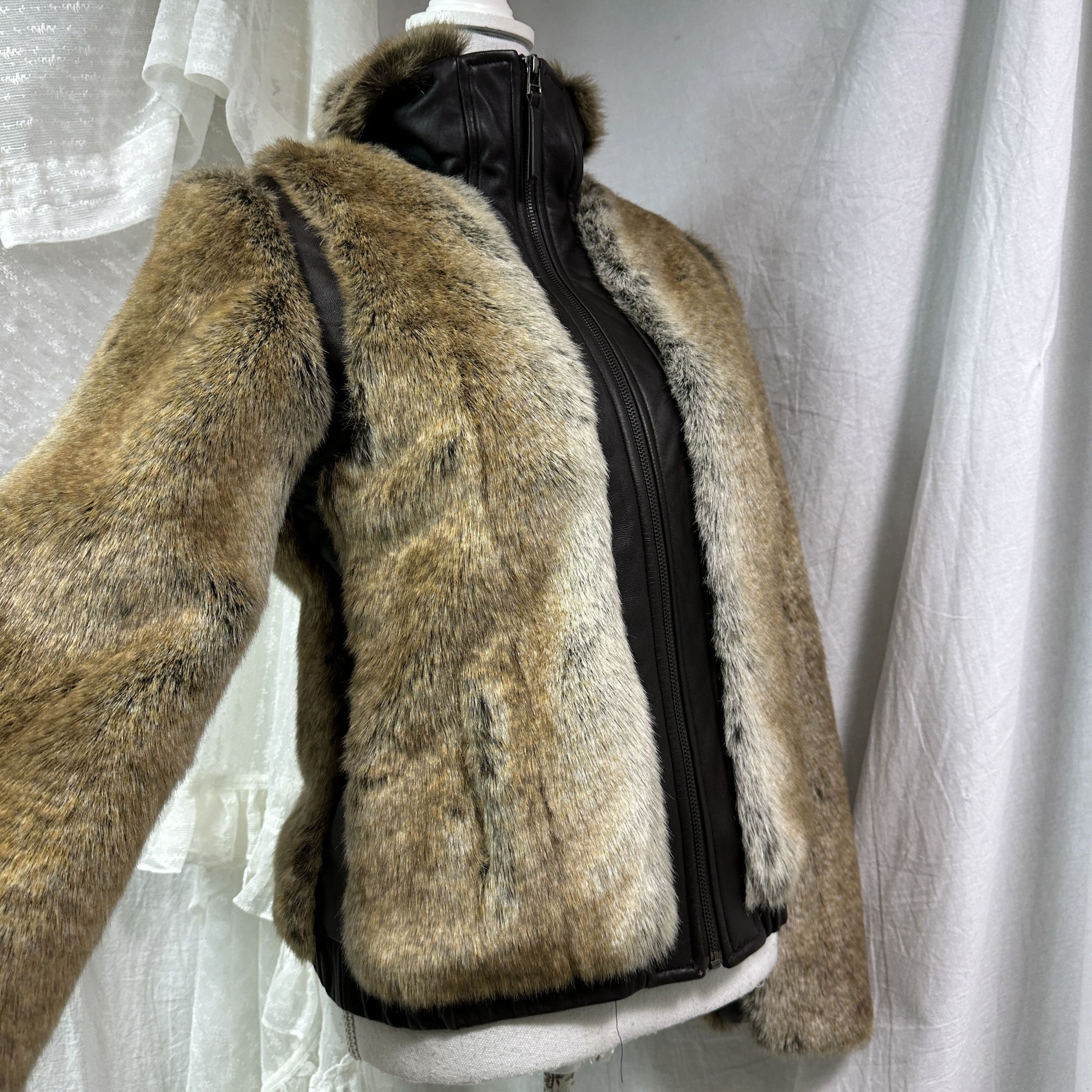 Vintage Vintage Leather Faux Fur Fitted Big Collar Jacket Y2K Size M / US 6-8 / IT 42-44 - 7 Thumbnail