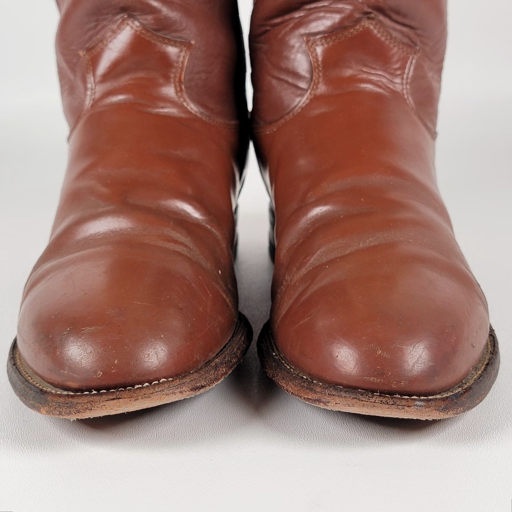 Justin Boots Justin Boots Western Boots Men 9.5 EE Brown Round Toe Pull On Mid-Calf Leather Lining Leather Insole Cowboy Western Style Vintage No Size US 10 / EU 43 - 3 Thumbnail