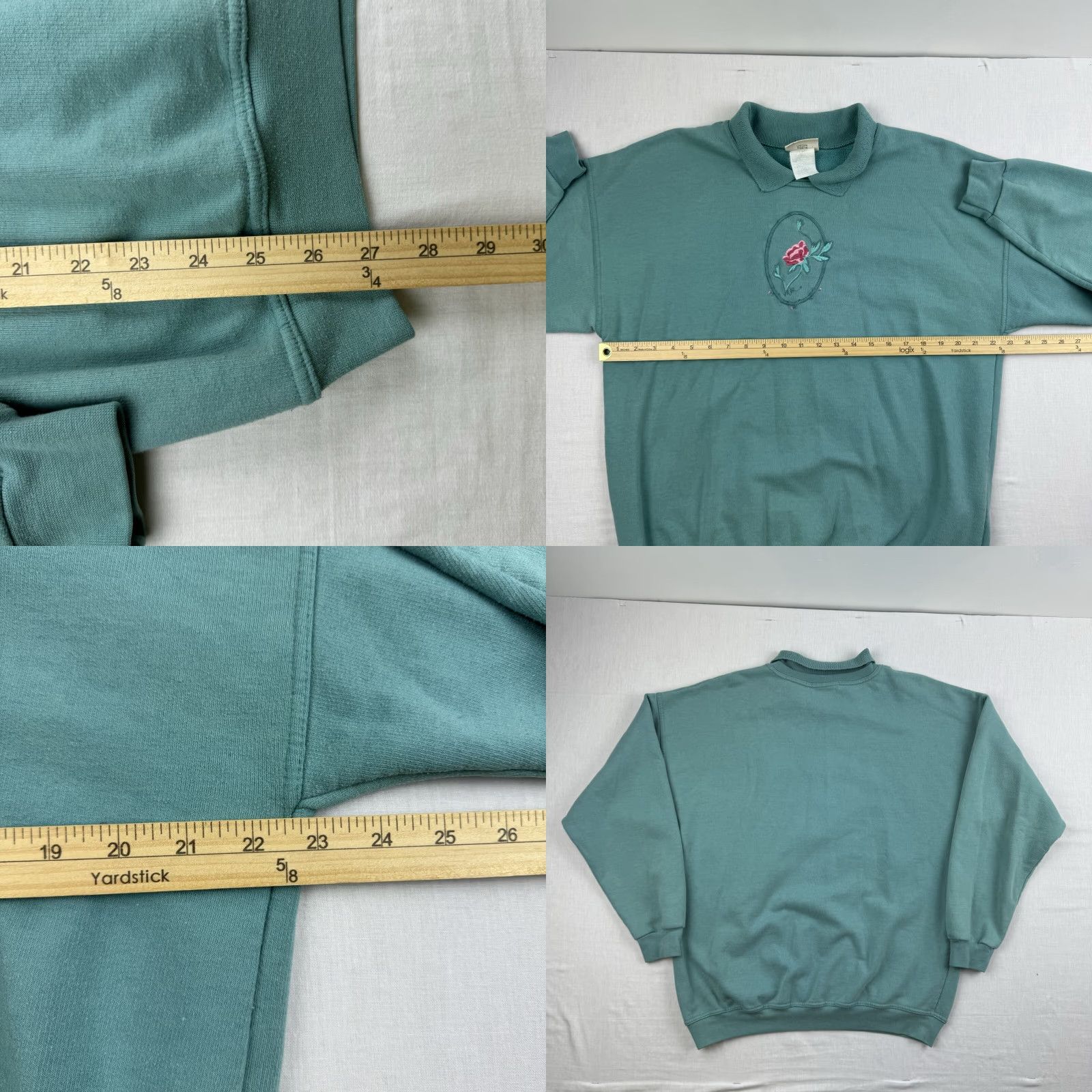 Northern Reflections VINTAGE Northern Reflections Sweatshirt Womens Large Green Collar Embroidered Rose 90s Shirt Size L / US 10 / IT 46 - 8 Thumbnail