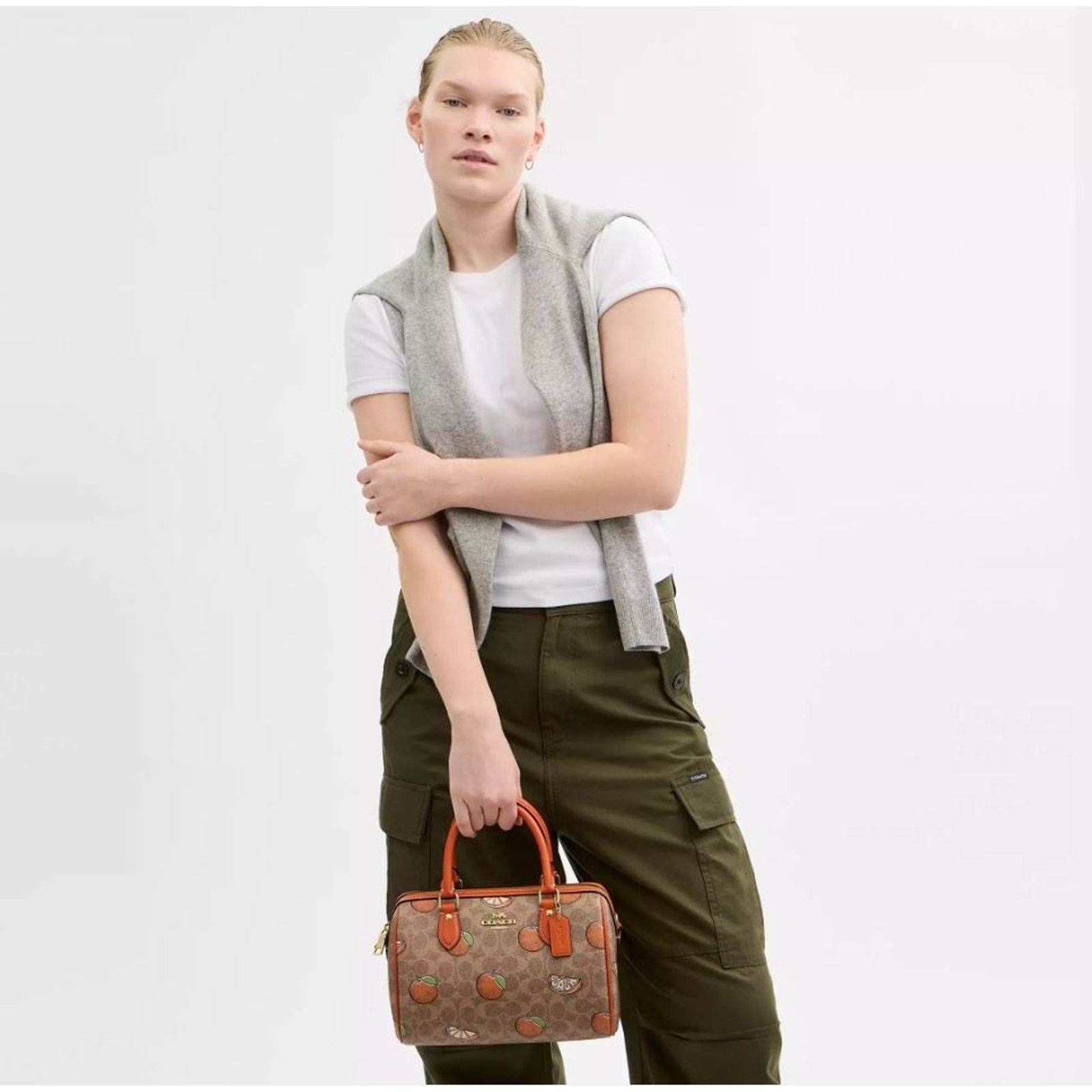 Coach Coach Rowan CAQ61 Satchel Bag Signature Canvas Orange Print Size ONE SIZE - 4 Thumbnail