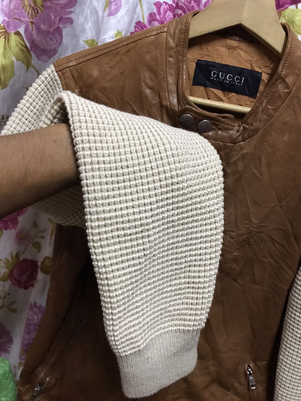 Gucci Authentic Gucci Brown Leather knittes Slevee Long Jacket Size US M / EU 48-50 / 2 - 5 Thumbnail