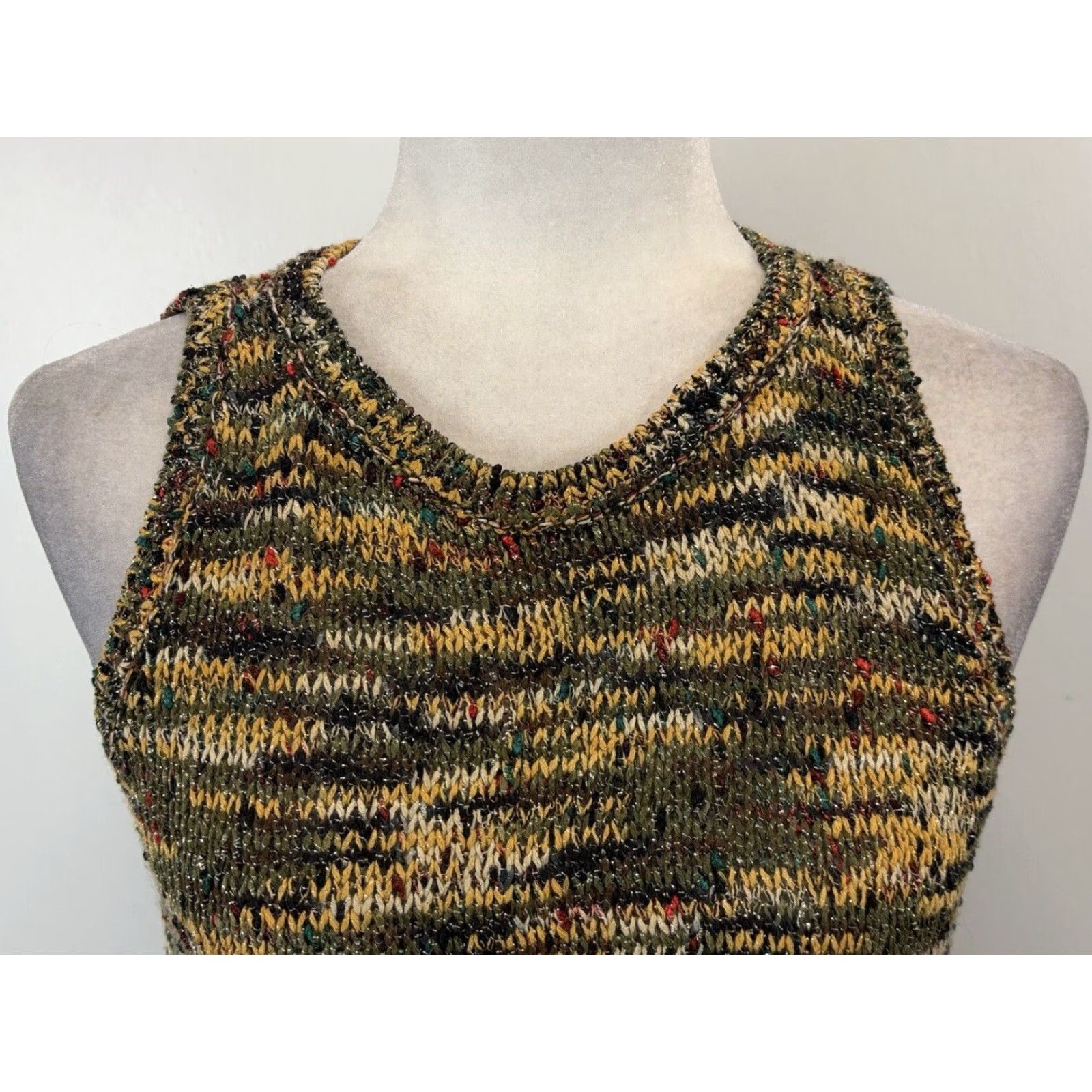 Loft LOFT Womens Medium Marled Knit Sleeveless Sweater Olive Green Yellow Size M / US 6-8 / IT 42-44 - 5 Thumbnail