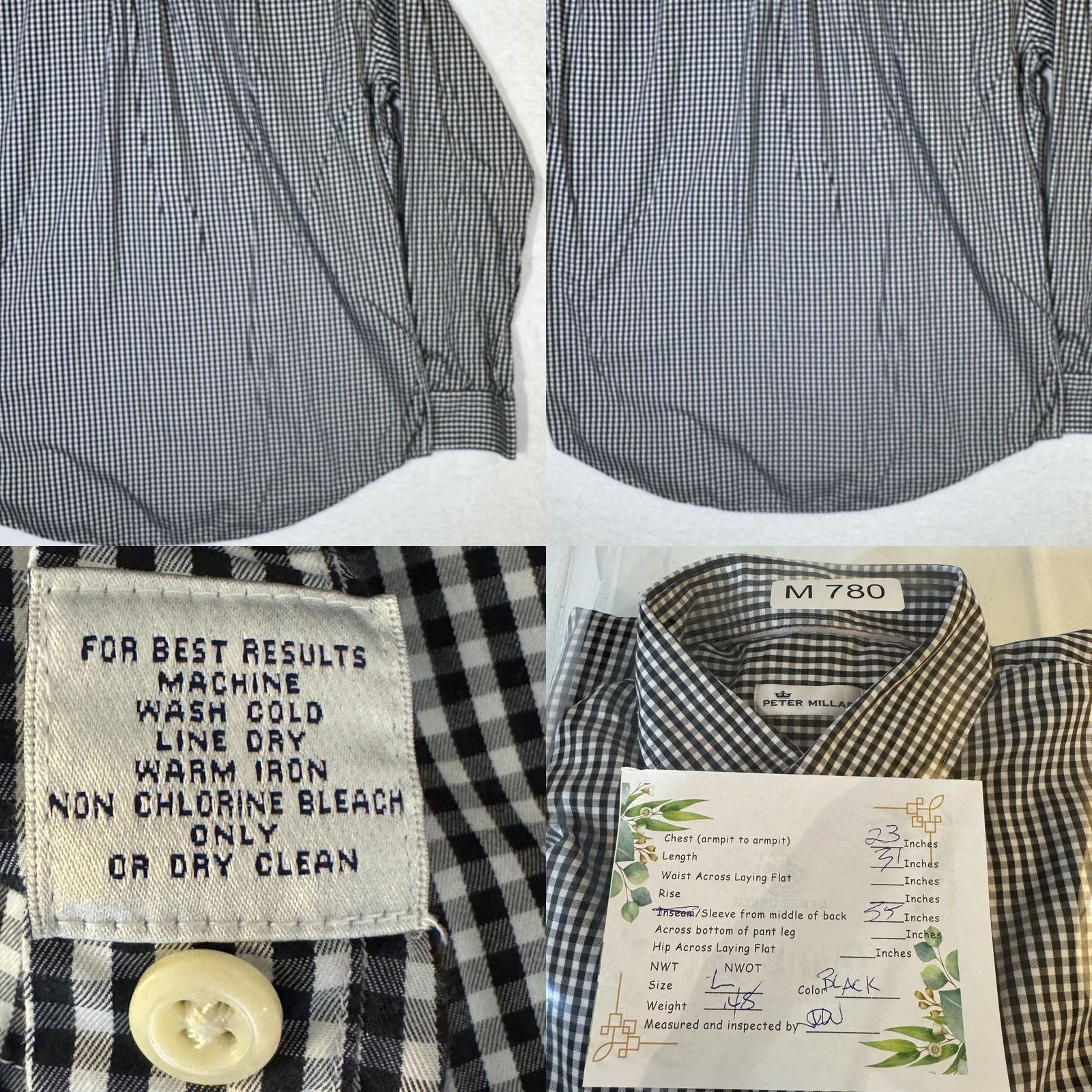 Peter Millar Peter Millar Shirt Mens Large Black Gingham Button-Down Jack Daniel's Old No 7 Embroidered Chest Pocket Wool/Cotton Silk Blend Vintage? No Size US L / EU 52-54 / 3 - 9 Thumbnail