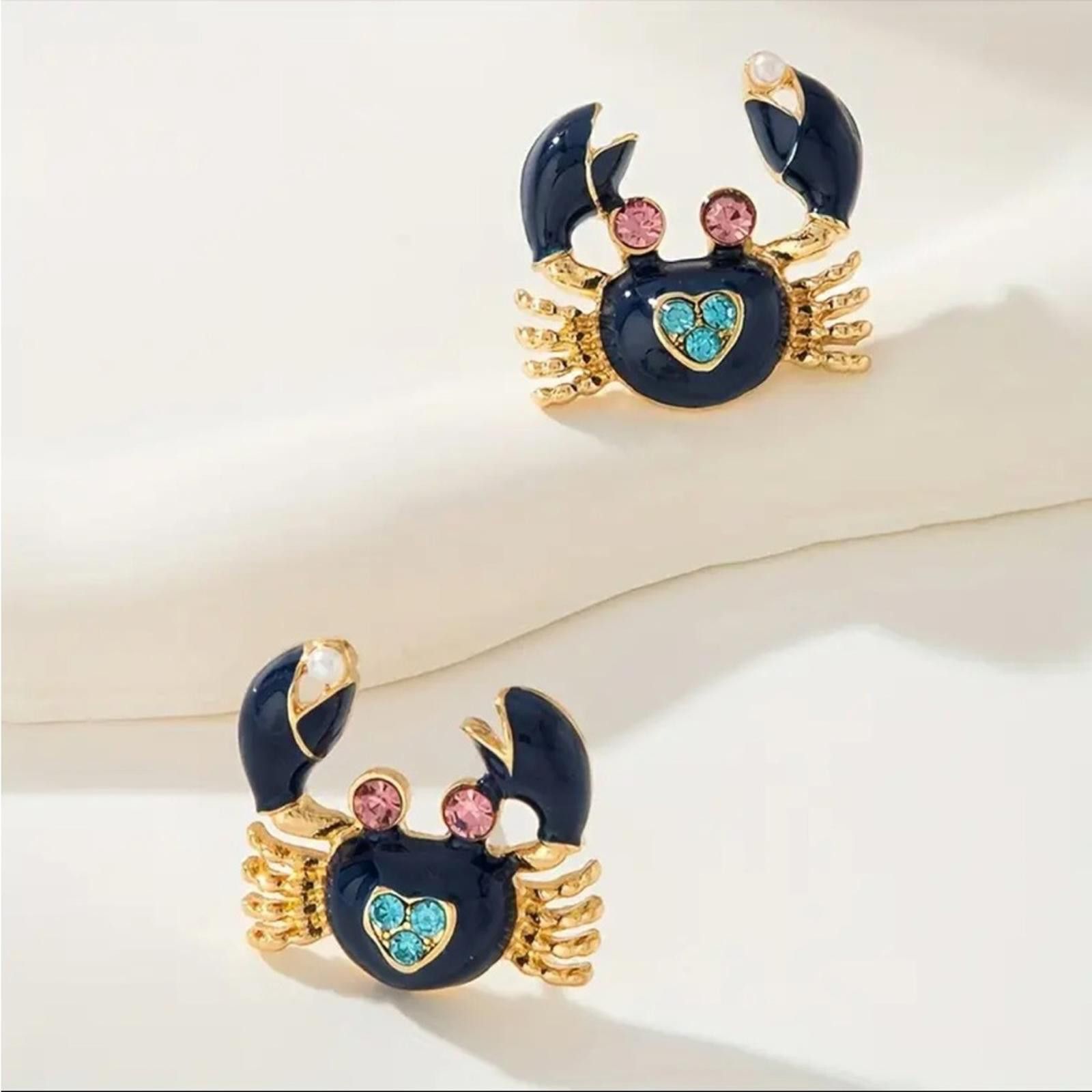 Designer Gold and Blue Crab Earrings Size ONE SIZE - 1 Thumbnail