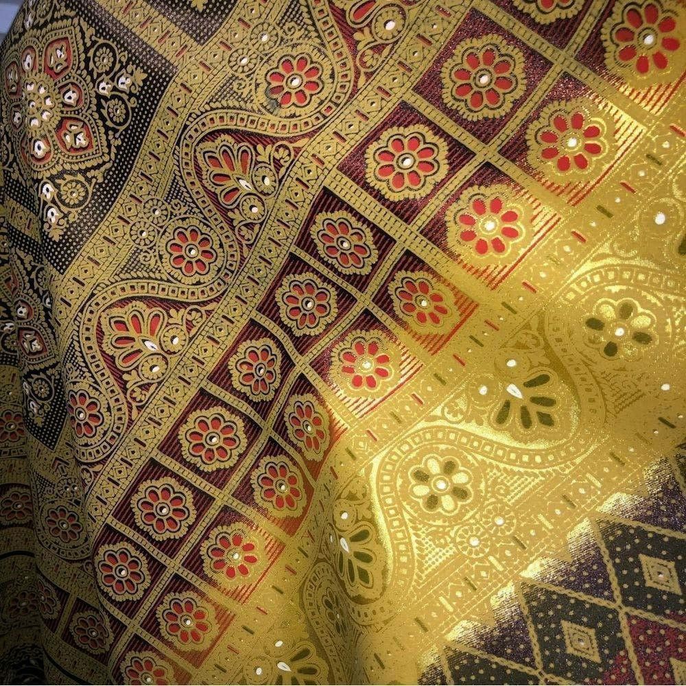 Vintage 70s vintage Kaftan tapestry golden brown maxi dress Sz OS Size ONE SIZE - 13 Thumbnail
