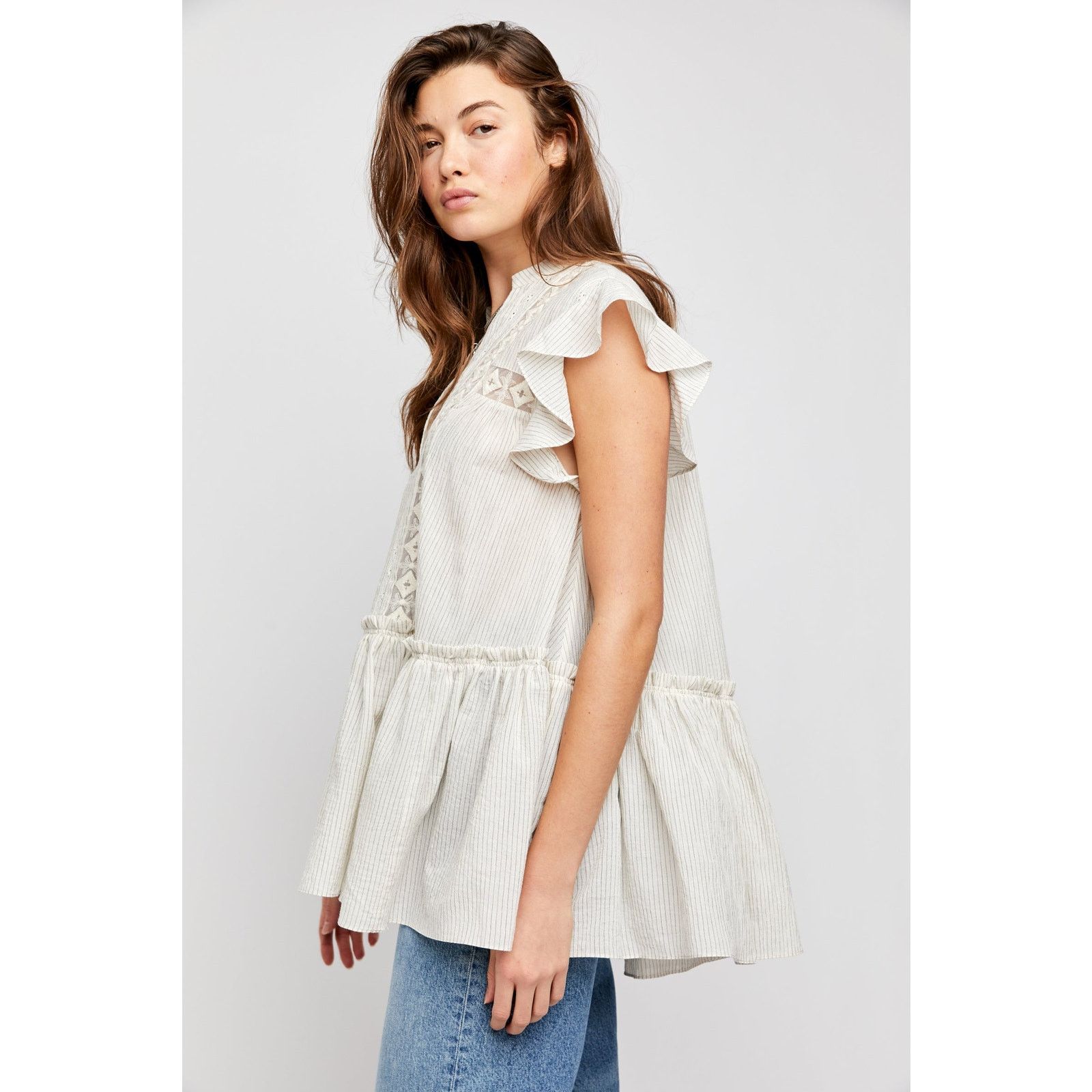 Free People New FREE PEOPLE Baby Blues Tunic $128 SMALL Semi-Sheer Size S / US 4 / IT 40 - 6 Thumbnail