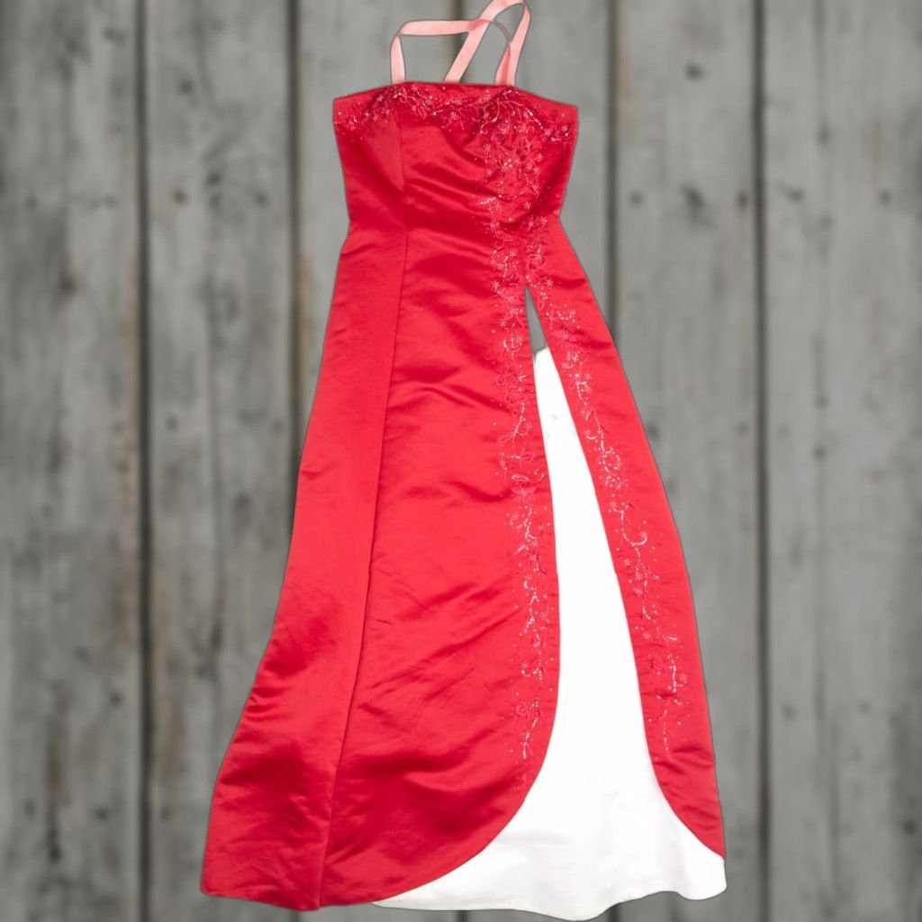 Vintage VINTAGE Lenovia Red Beaded Side Slit Prom Dress Medium Sz M Formal Gown Size M / US 6-8 / IT 42-44 - 1 Thumbnail