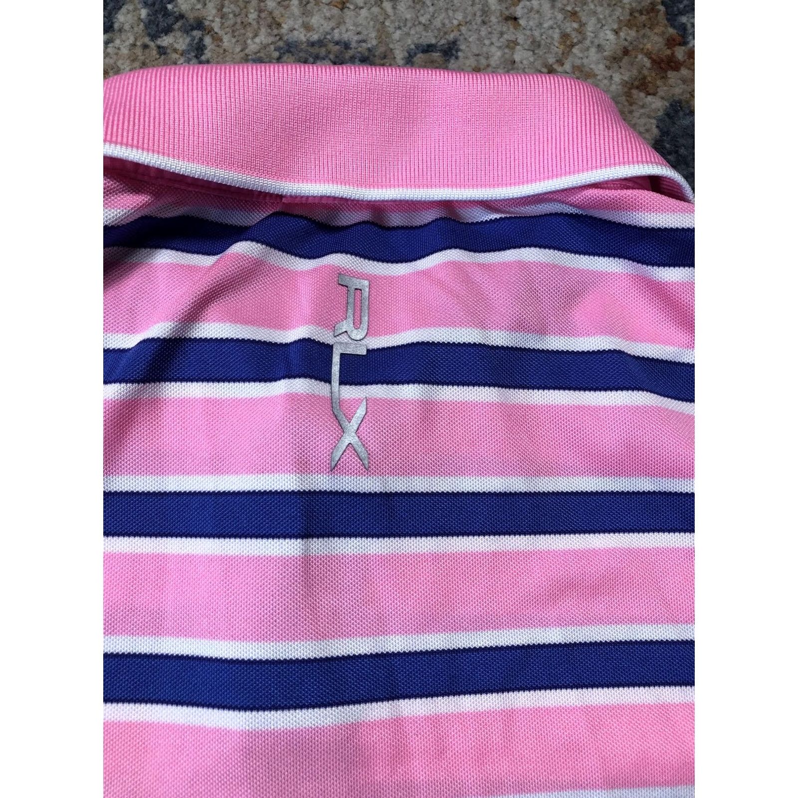 RLX Ralph Lauren RLX Ralph Lauren Polo Shirt Mens XL Pink Blue Striped Short Sleeve Golf Performance Moisture Wicking Logo Row Size US XL / EU 56 / 4 - 8 Thumbnail