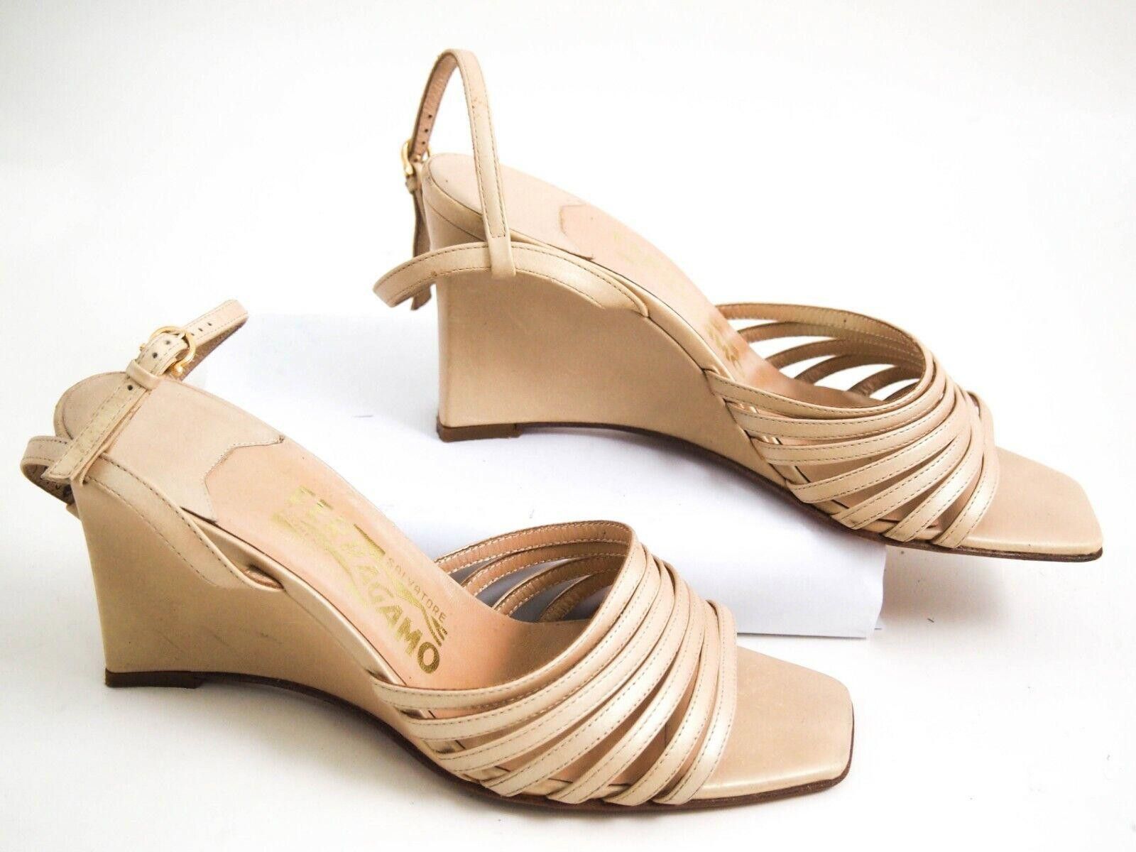 Salvatore Ferragamo Ferragamo Strappy Wedge Sandals Nude Metallic US 7.5 D EU 38 Size US 7.5 / IT 37.5 - 3 Thumbnail