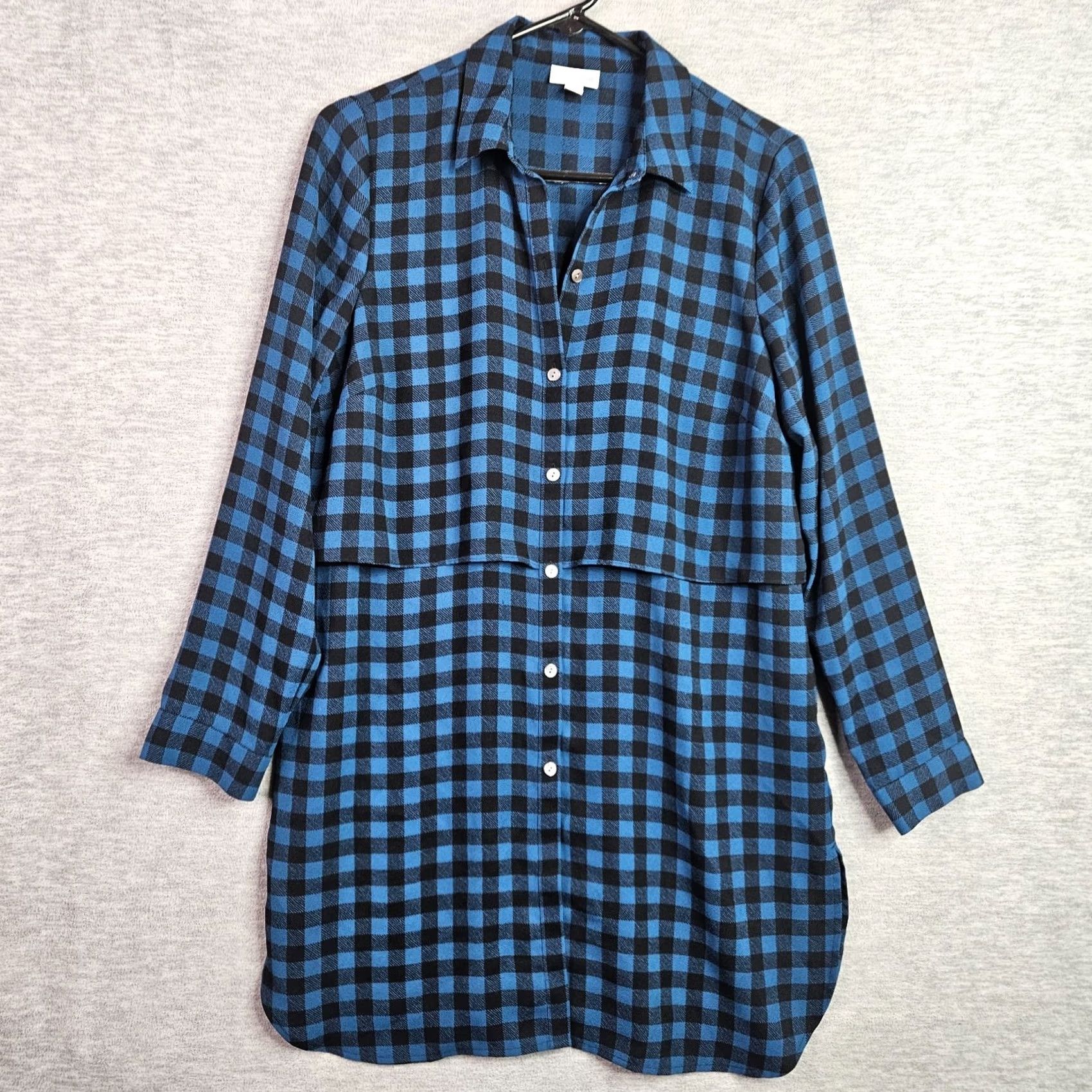J. Jill J Jill Women Small Blue Plaid Button Front Tunic Shirt Long Sleeve Regular Fit Vintage No Size S / US 4 / IT 40 - 2 Thumbnail