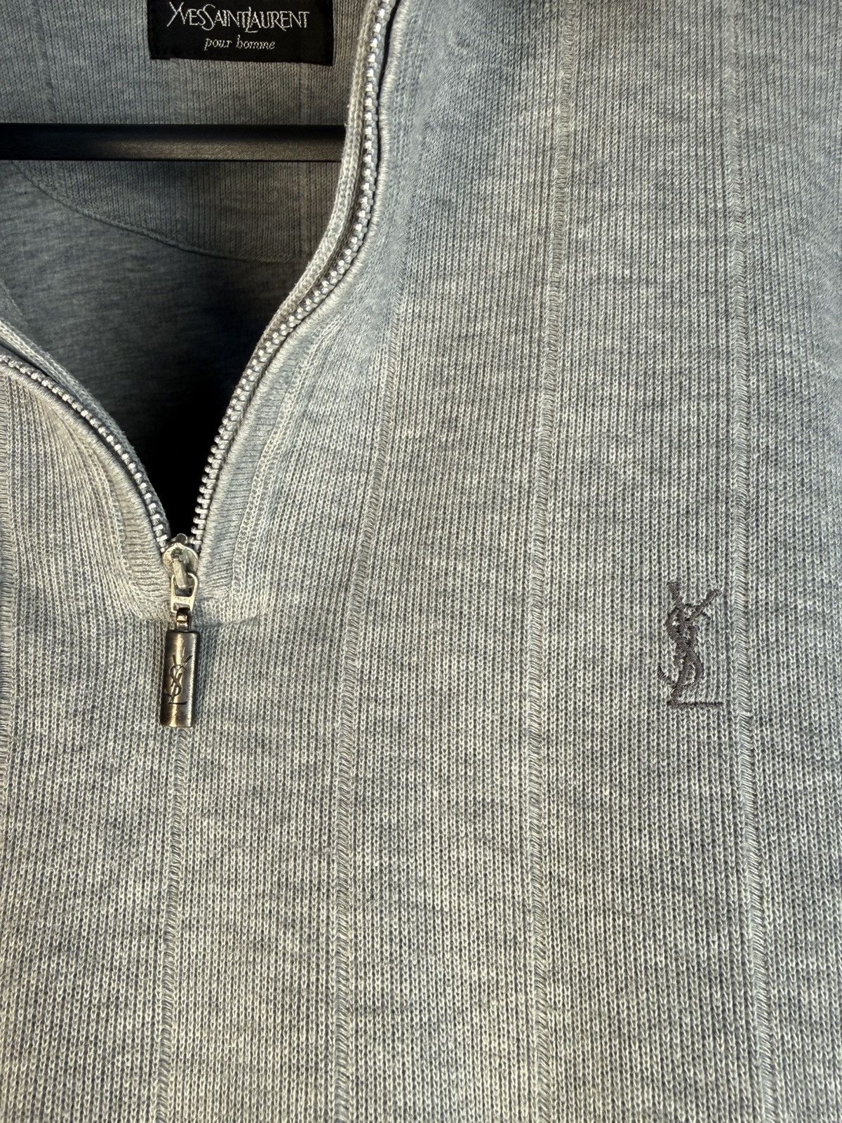 Yves Saint Laurent 90s YSL Sweatshirt 1/4 Quarter Zip Grey Vintage Sweater Size US L / EU 52-54 / 3 - 3 Thumbnail