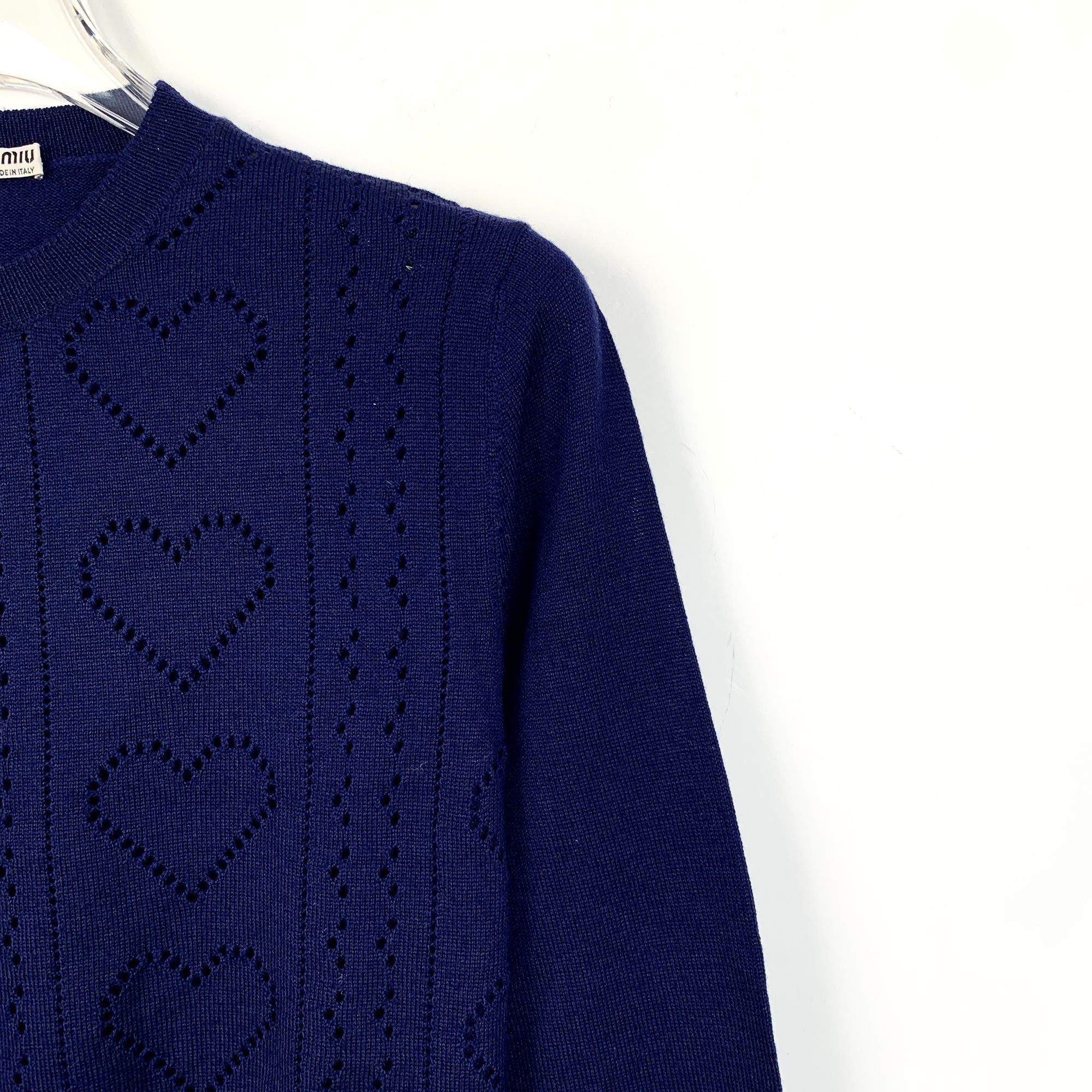 Miu Miu Miu Miu Womens Dark Blue Virgin Wool Heart Pattern Long Slee Size XS / US 0-2 / IT 36-38 - 7 Thumbnail
