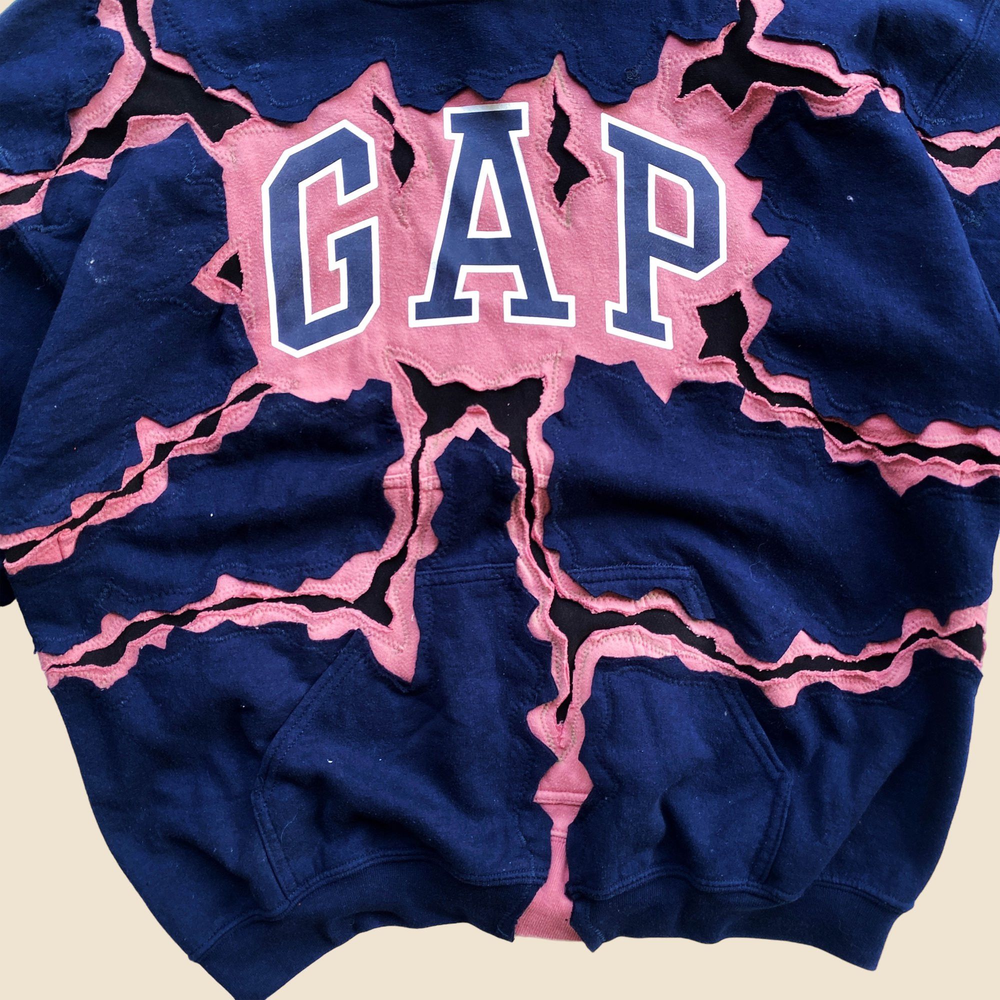 Gap × Handmade 1 OF 1 REWORKED GAP CRACKED NAVY HOODIE SIZE L Size US L / EU 52-54 / 3 - 2 Thumbnail