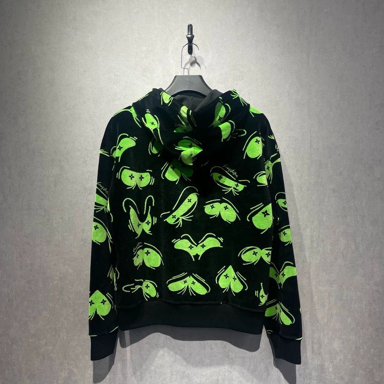 Louis Vuitton Louis Vuitton Black and Green Flocked Full Print Hoodie Size US L / EU 52-54 / 3 - 2 Thumbnail