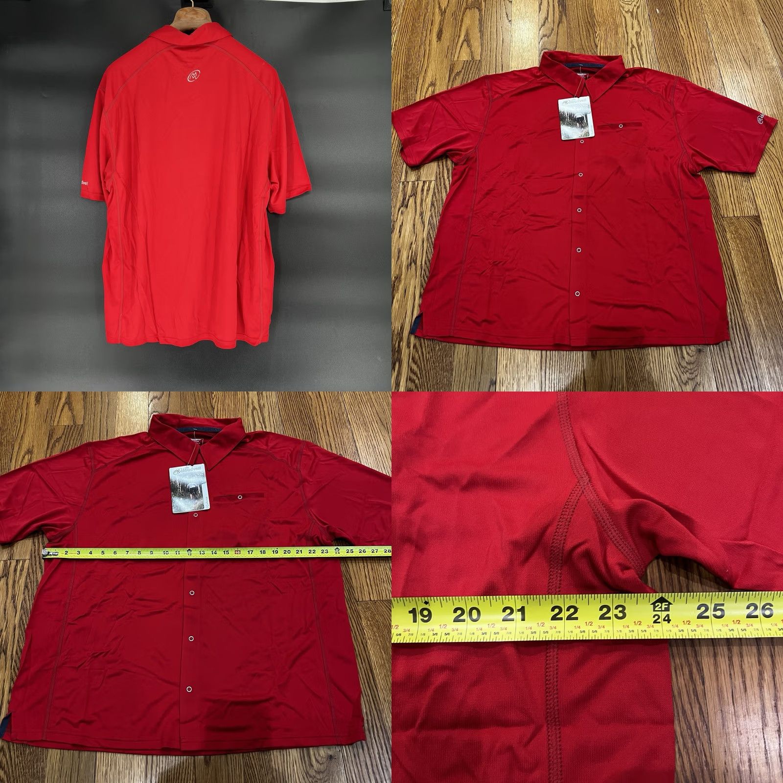 Vintage New! Cloudveil Short Sleeve Shirt XL Red Polyester Snap Front NWT Mens Regular Fit Pocket Size US XL / EU 56 / 4 - 9 Thumbnail