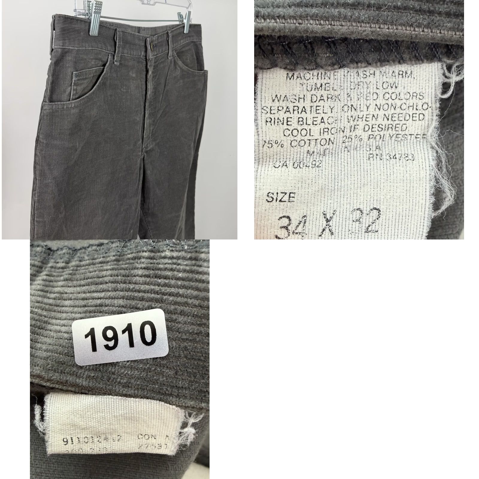 Lee VINTAGE Lee Corduroy Pants Mens 33 33x32 ACTUAL Charcoal Gray Straight Leg 80s Size US 33 - 9 Thumbnail