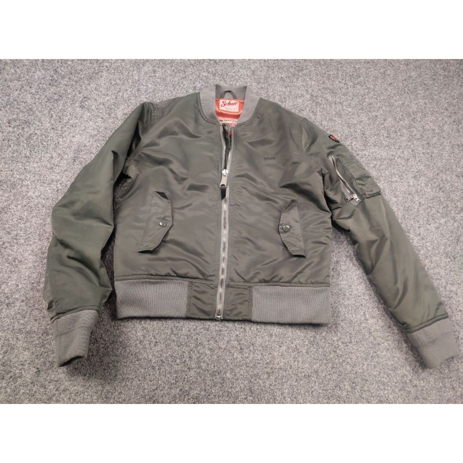 Schott VINTAGE SCHOTT NYC American College Bomber Jacket Military Green Men? Women? (Adapted: Since department is Women, treat as Women) Size L / US 10 / IT 46 - 3 Thumbnail