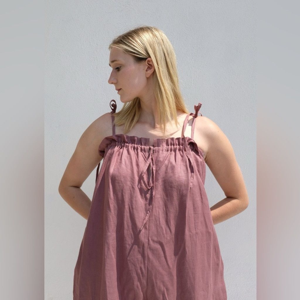 Other NEW A Bronze Age Ruby 100% Linen Pink Cropped Jumpsuit US S Size 28" / US 6 / IT 42 - 4 Thumbnail
