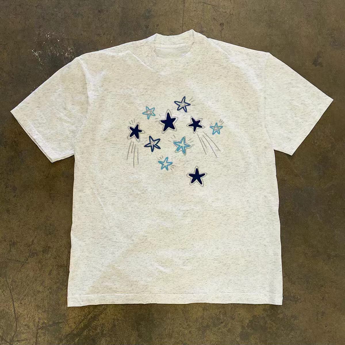 Japanese Brand Grey Casual Retro Star-Print T-Shirt Size US M / EU 48-50 / 2 - 1 Thumbnail