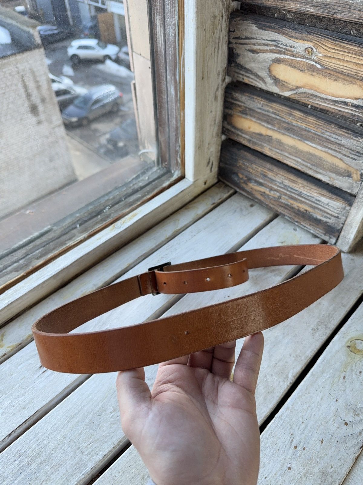 Japanese Brand Vintage 00s Western Cowboy Brown Leather Belt Minimal Buckle Size ONE SIZE - 5 Thumbnail