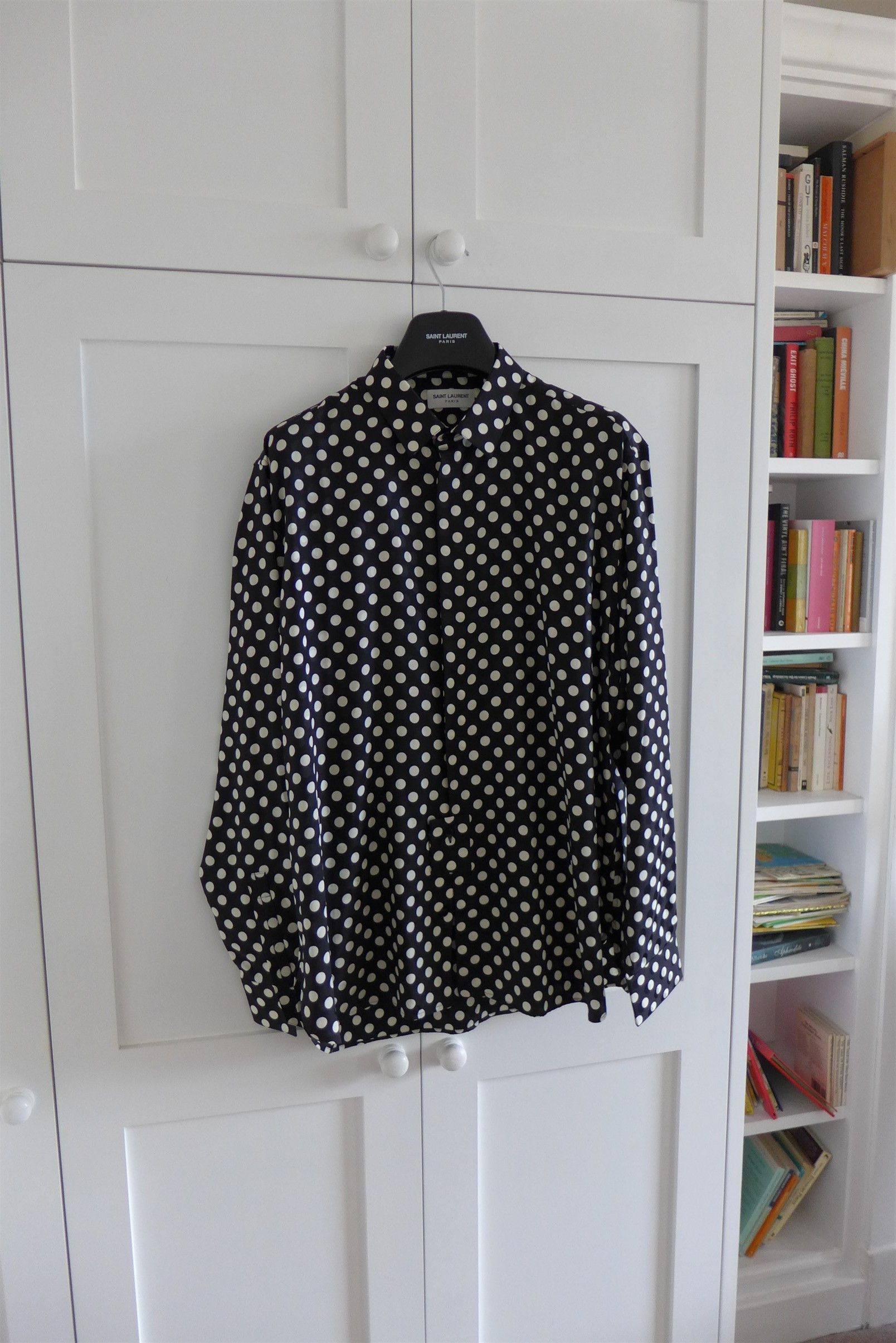 Saint Laurent Paris Saint Laurent Black Polka Dot Silk Shirt Size US XL / EU 56 / 4 - 5 Thumbnail