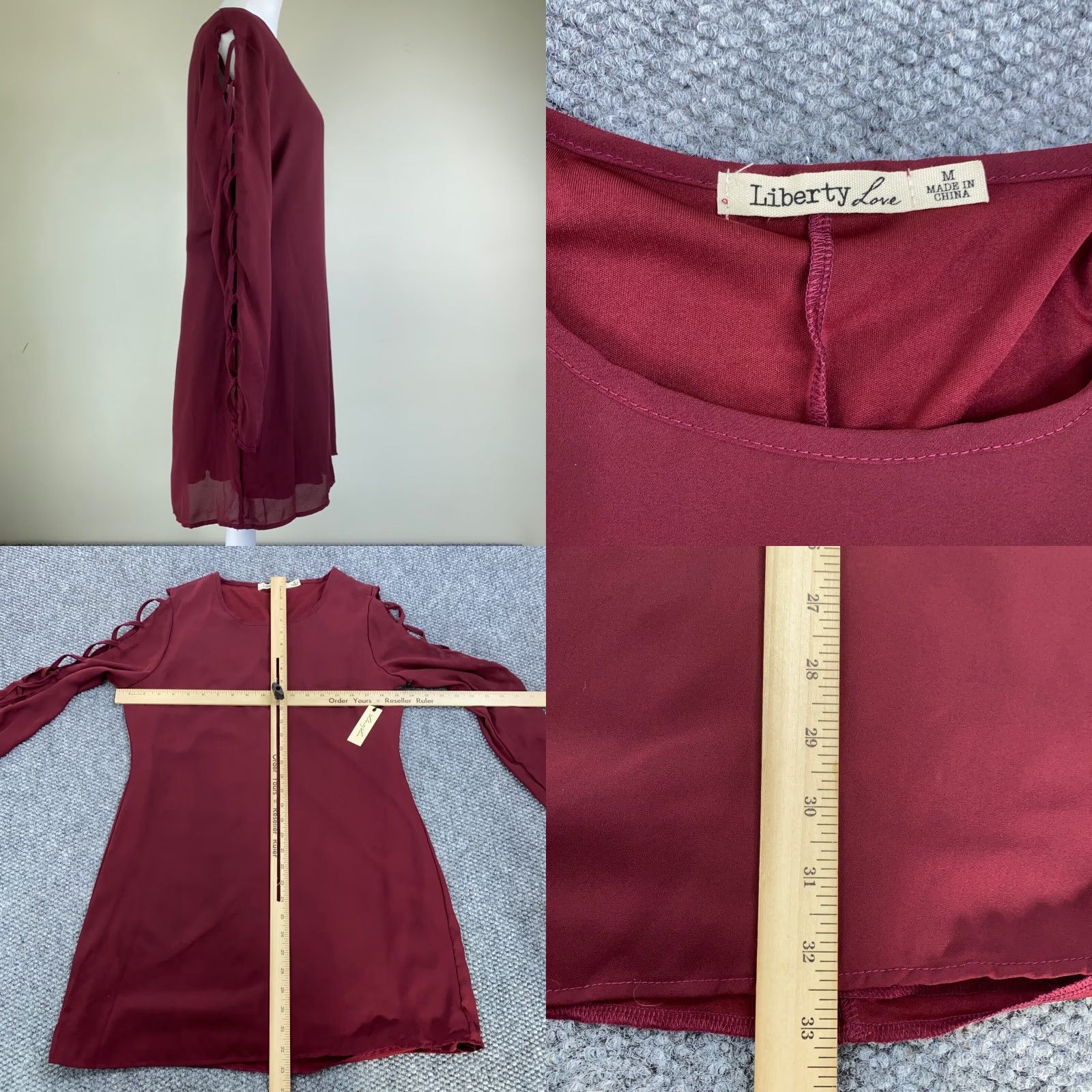 Vintage Liberty Love Womens Mini Dress Medium Maroon Long Sleeve Lined Size M / US 6-8 / IT 42-44 - 8 Thumbnail