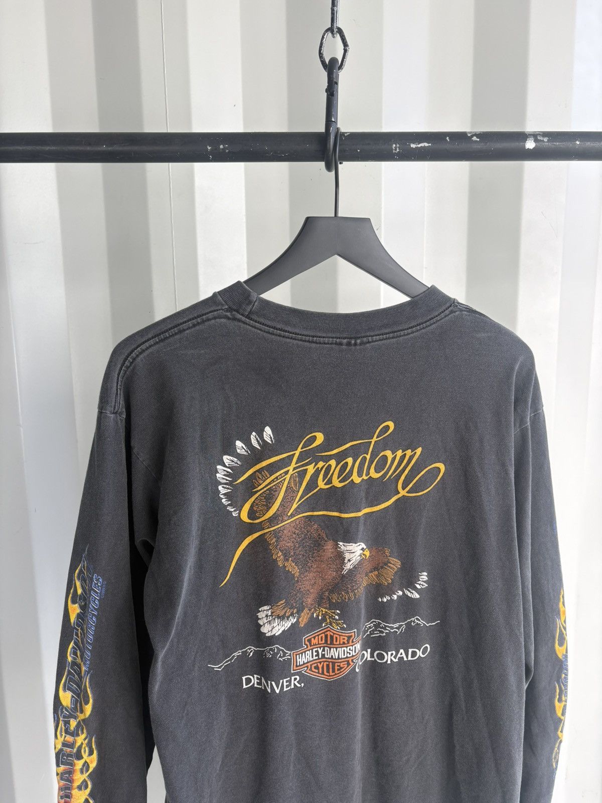 Harley Davidson Vintage Harley Freedom Flame Faded Shirt Band Grunge Size US L / EU 52-54 / 3 - 4 Thumbnail