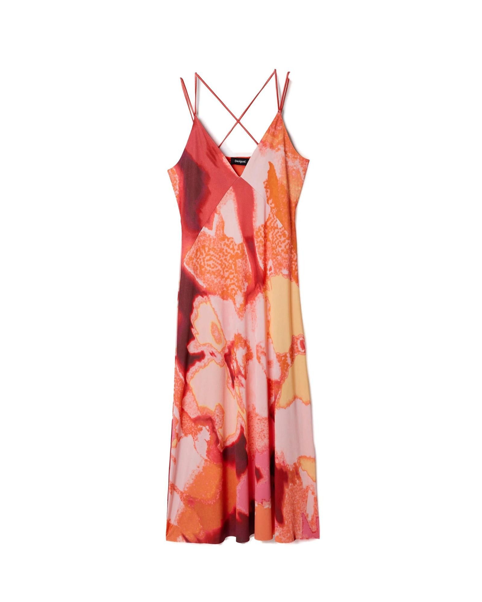 image of Desigual Floral Slip-On Dress With Round Neckline in Orange, Women's (Size Small)