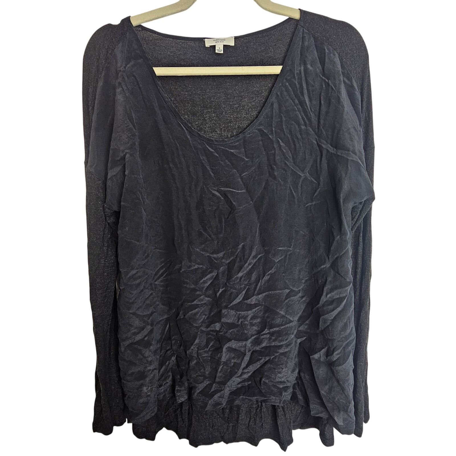 Wildfox Wilfred Womens Black Silk Blouse S Mixed Media Quiet Luxury Size S / US 4 / IT 40 - 1 Thumbnail