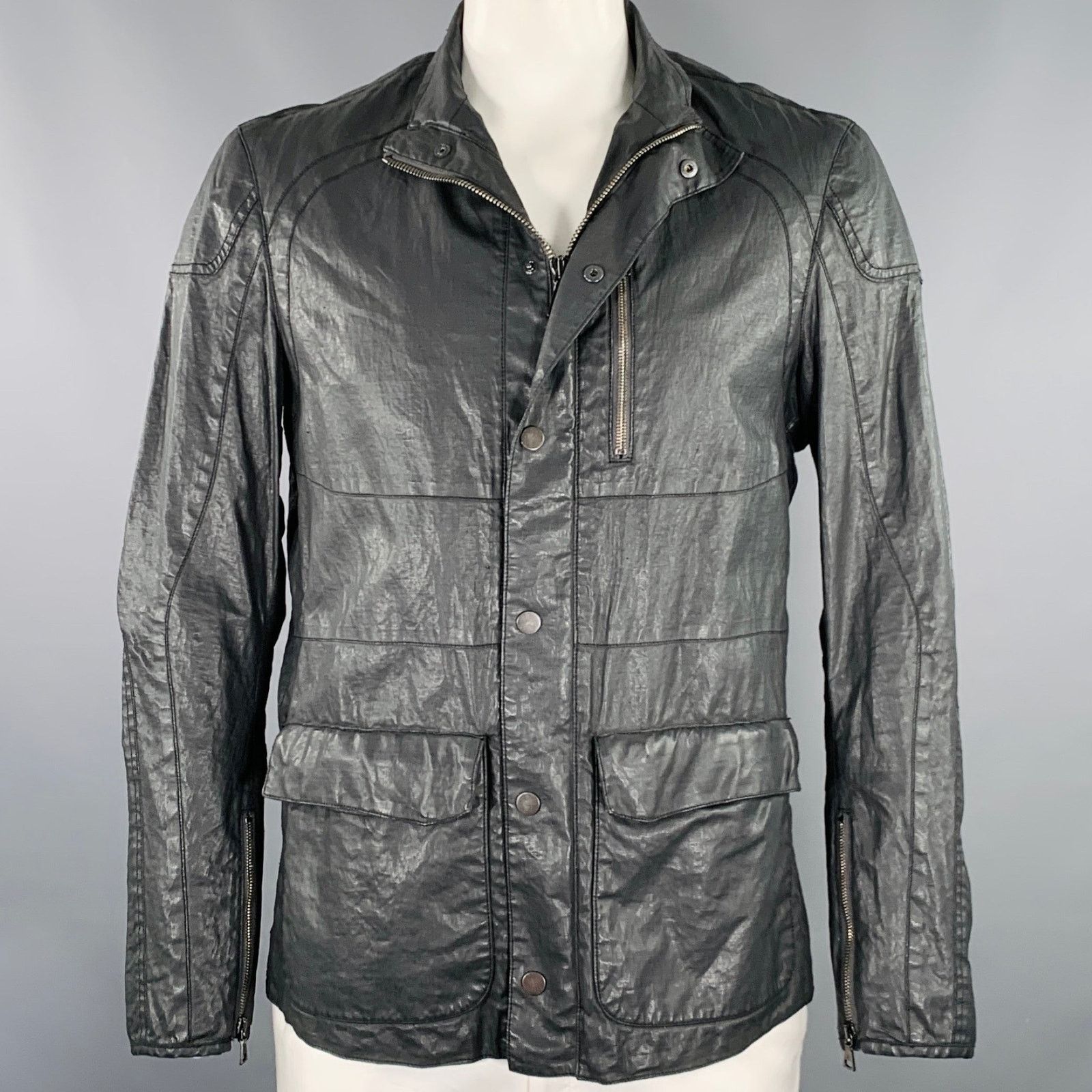 John Varvatos Size 42 Grey Charcoal Distressed Coated Linen Jacket Size US L / EU 52-54 / 3 - 1 Thumbnail