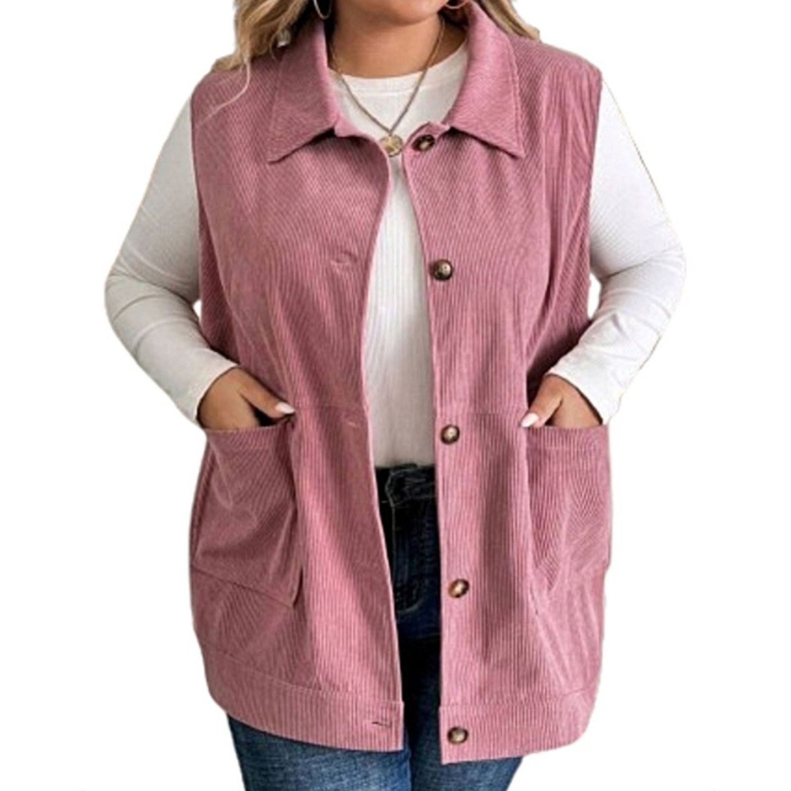 Shein COZY ☆ DUSTY ROSE ☆ WIDE WHALE ☆ CORDUROY VEST ☆ 5x ☆ NWT Size 4XL / US 24-26 - 3 Thumbnail