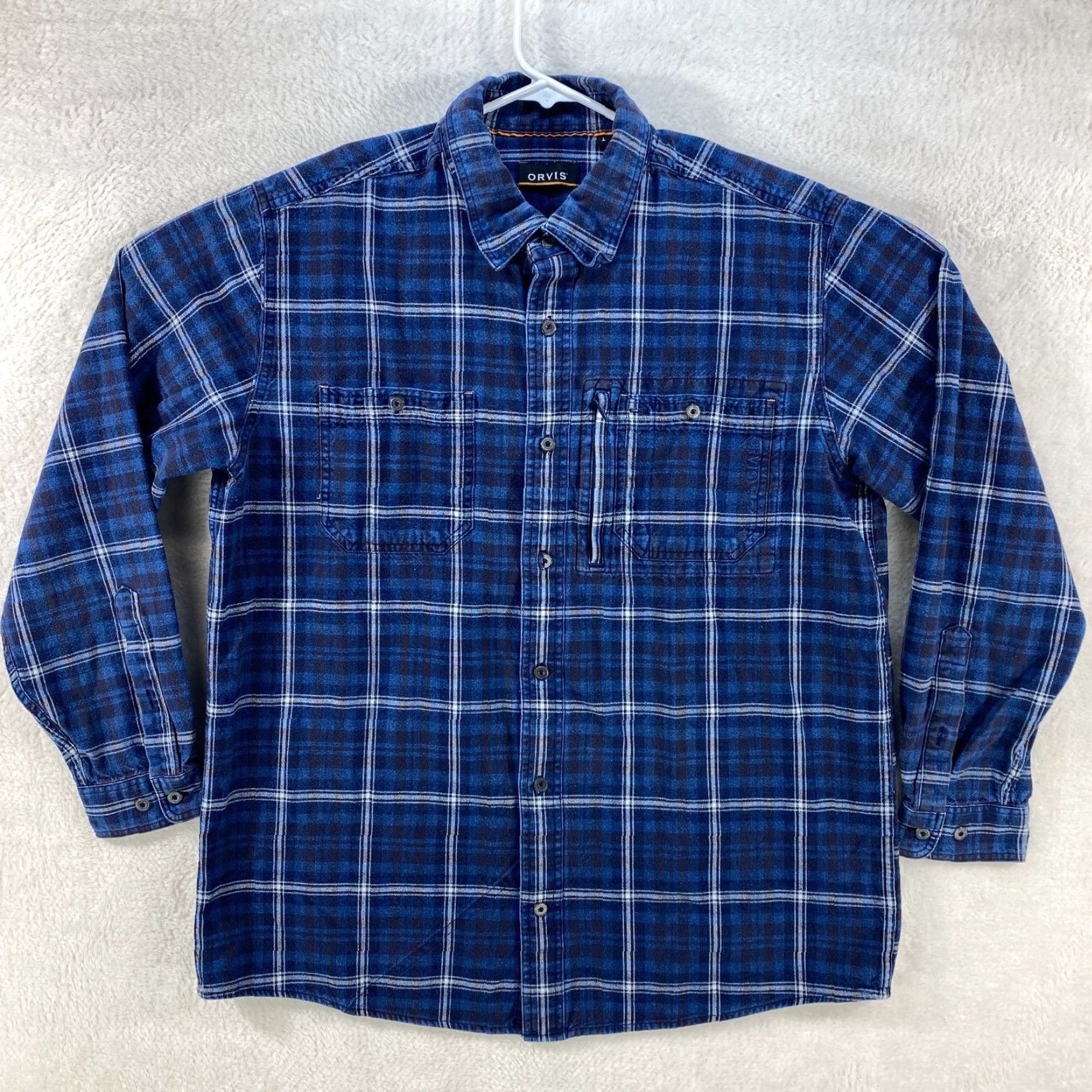 Orvis Orvis Long Sleeve Button-Up Denim Blue Plaid Shirt Mens Size Large 100% Cotton Size US L / EU 52-54 / 3 - 2 Thumbnail