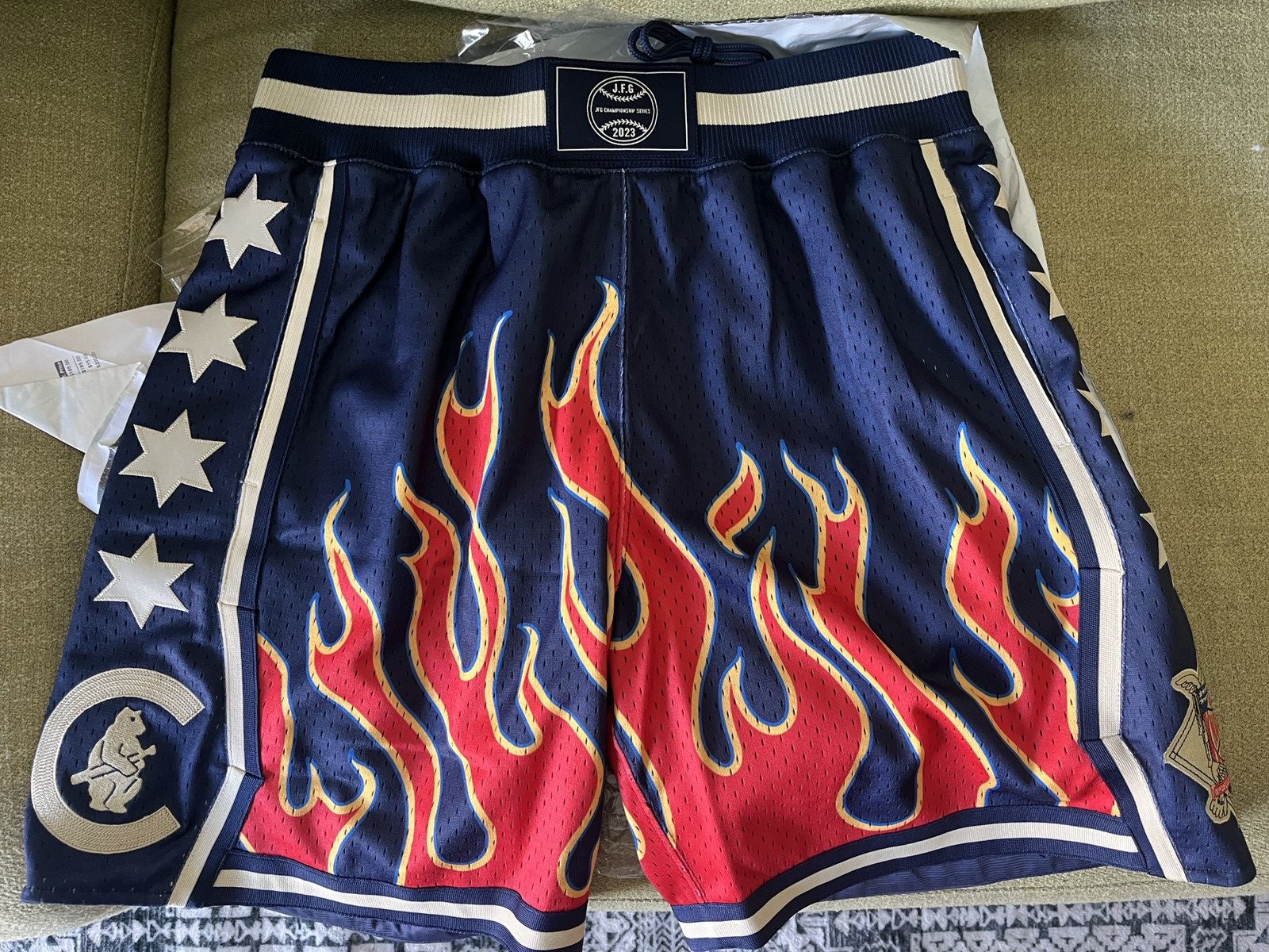 image of Joe Fresh x Mitchell Ness Jfg Mitchell & Ness Crosstown Chicago Cubs Shorts in Navy, Men's (Size 34