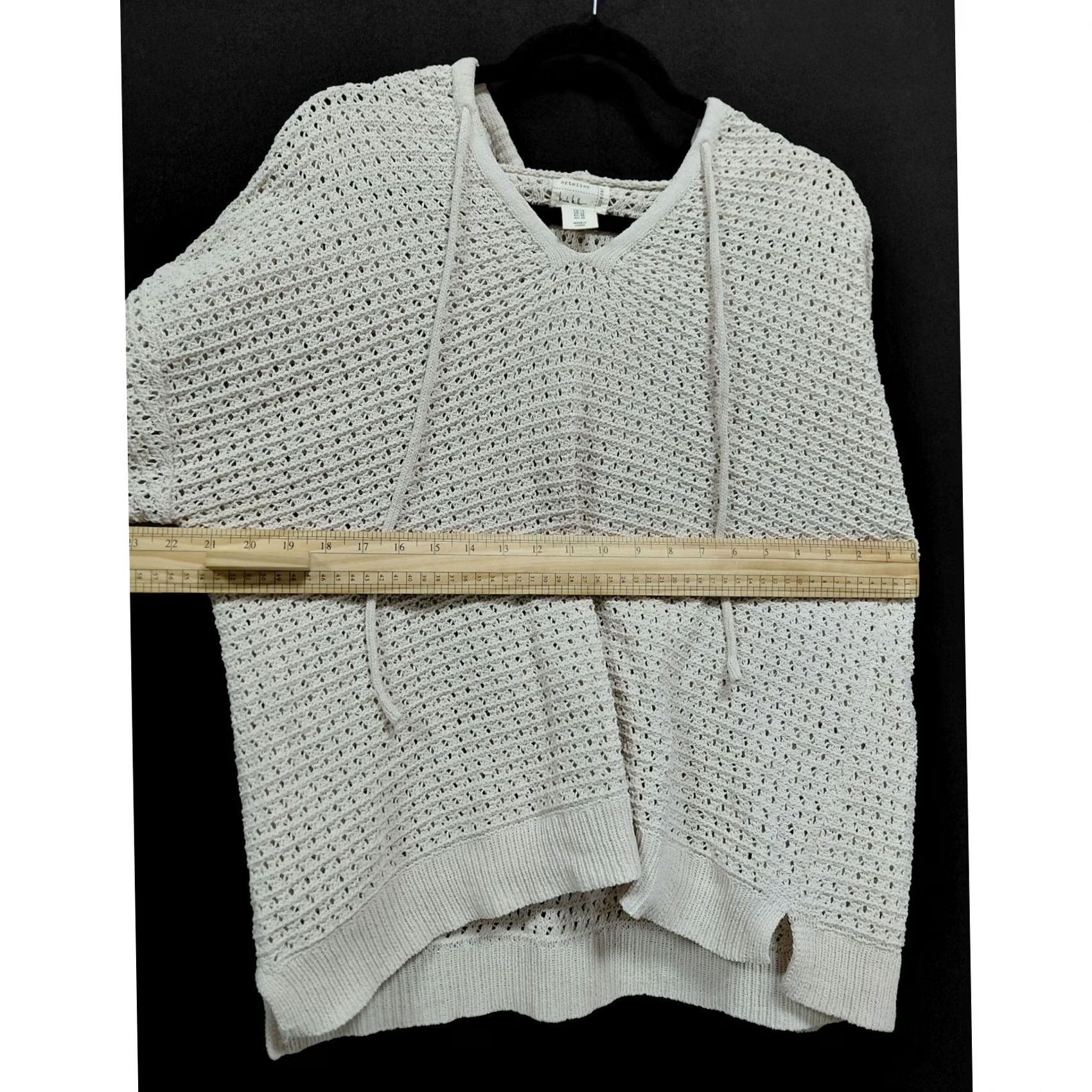 Vintage Artelier Nicole Miller Knit Hoodie Sweater White 1X Women Long Sleeve V-Neck Pullover" Size XL / US 12-14 / IT 48-50 - 7 Thumbnail
