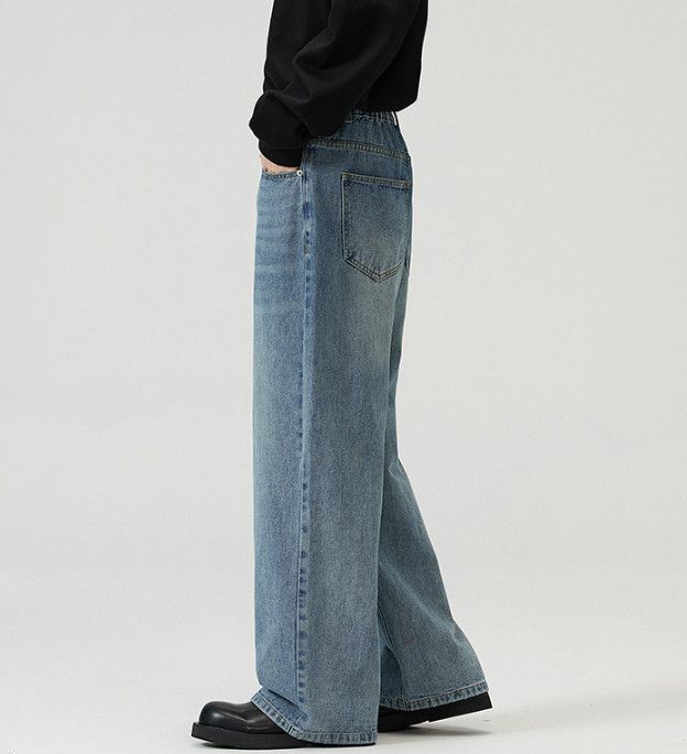 Jean Men's high street loose straight vintage washed jeans Size US 32 / EU 48 - 3 Thumbnail