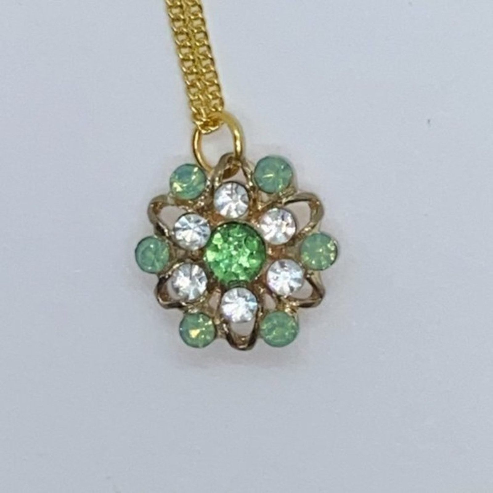Handmade Gold-Tone Turquoise Green Rhinestone Necklace Size ONE SIZE - 8 Thumbnail