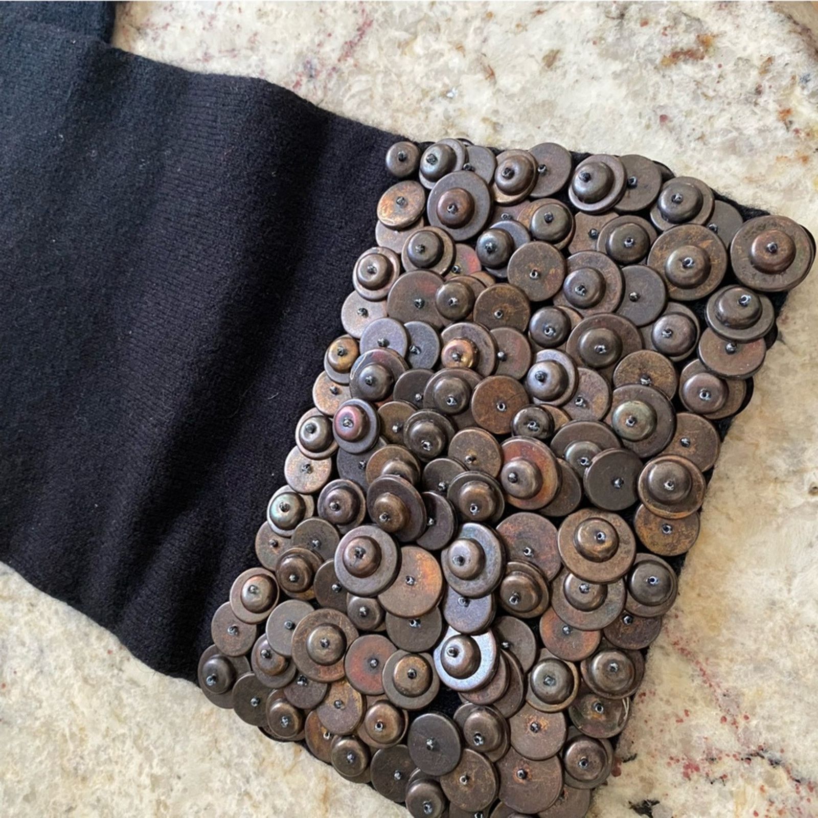 Burberry BURBERRY Black Cashmere Scarf with Copper Metallic Trim EUC Size ONE SIZE - 11 Thumbnail